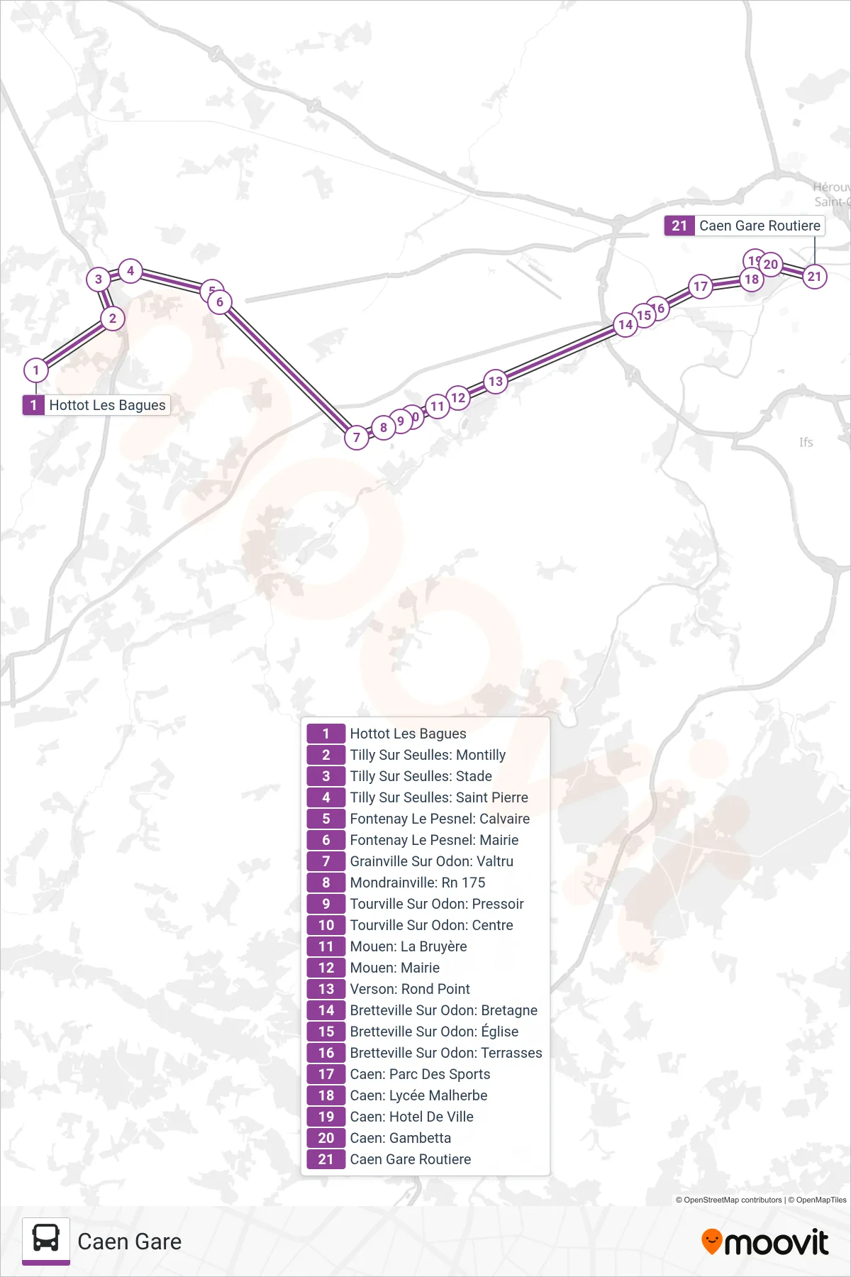 LIGNE 31 bus Line (Caen Gare) route and stops on a map