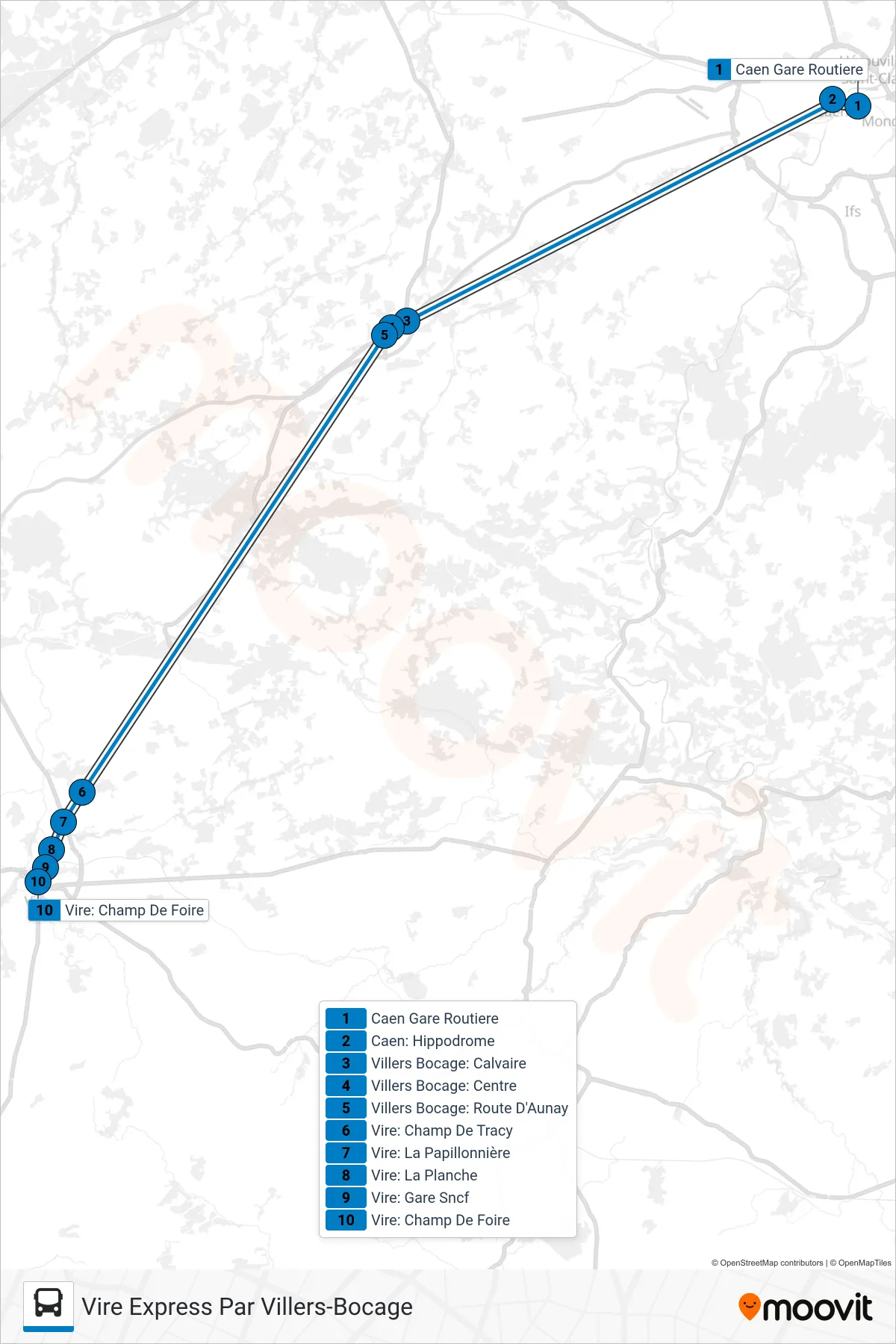 LIGNE 32 bus Line (Vire Express Par Villers-Bocage) route and stops on a map
