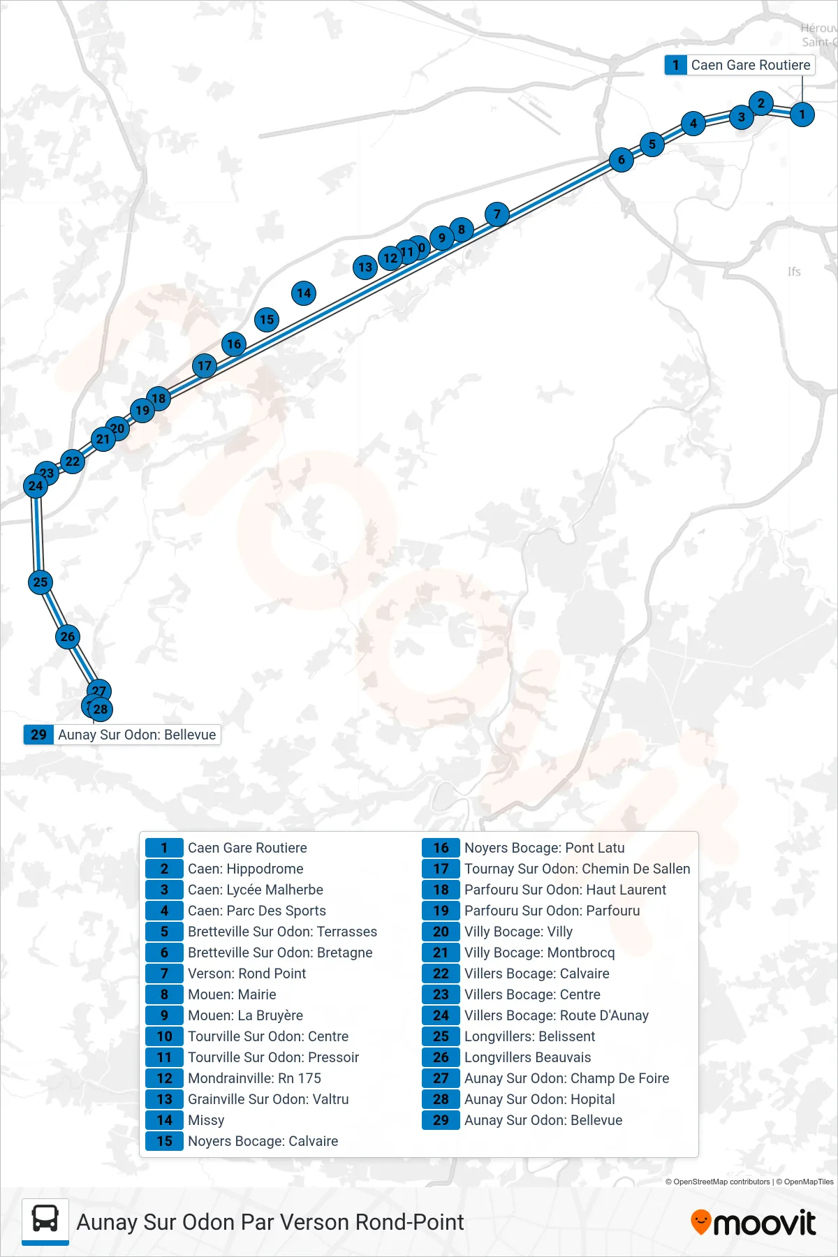 LIGNE 32 bus Line (Aunay Sur Odon Par Verson Rond-Point) route and stops on a map