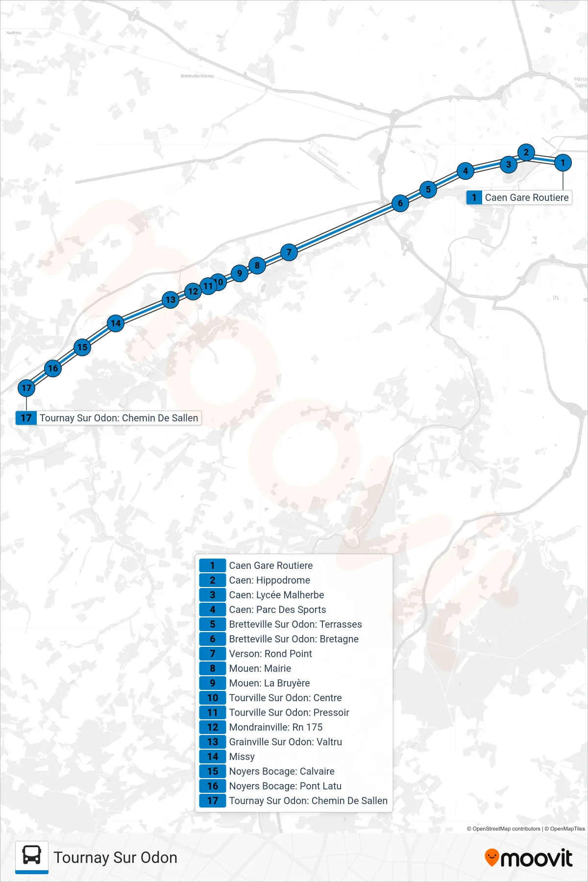 LIGNE 32 bus Line (Tournay Sur Odon) route and stops on a map