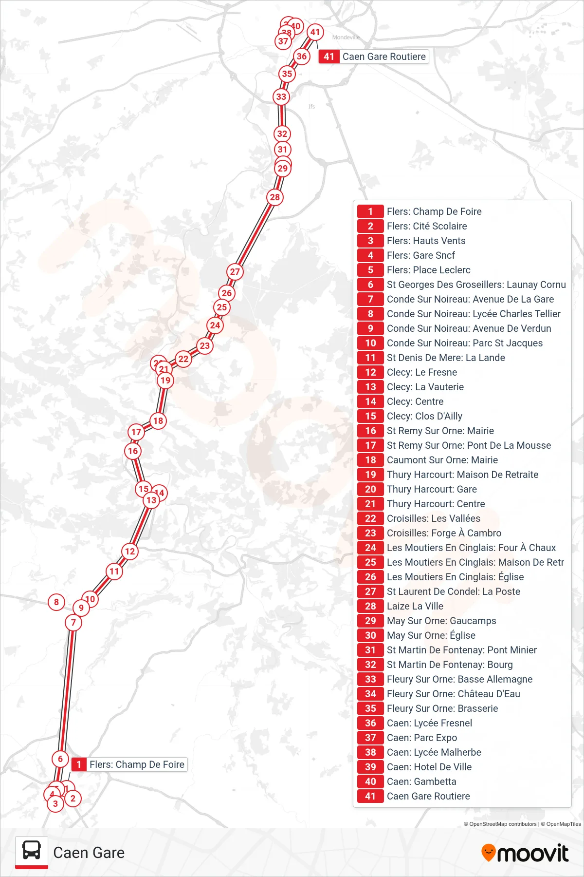 LIGNE 34 bus Line (Caen Gare) route and stops on a map