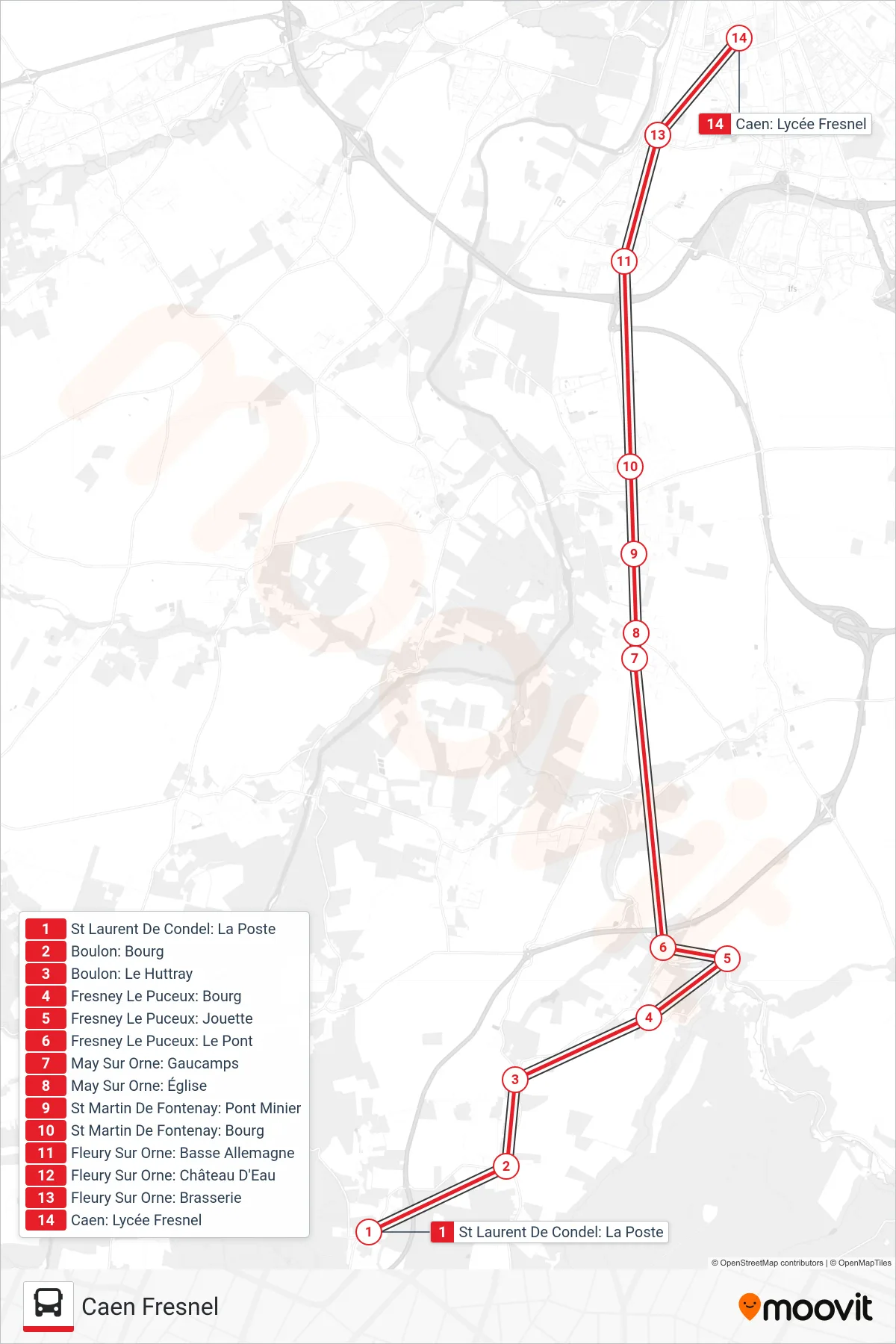 LIGNE 34 bus Line (Caen Fresnel) route and stops on a map