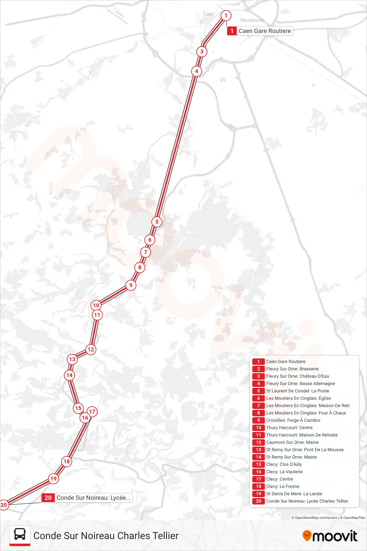 LIGNE 34 bus Line (Conde Sur Noireau Charles Tellier) route and stops on a map