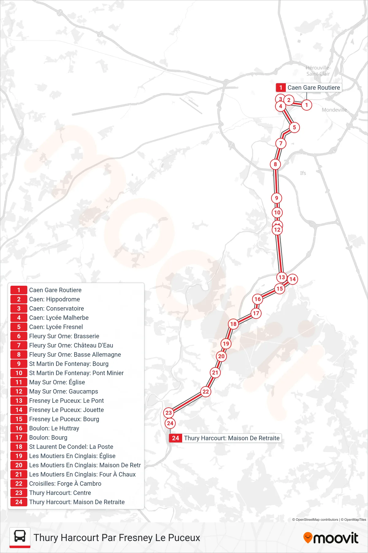 LIGNE 34 bus Line (Thury Harcourt Par Fresney Le Puceux) route and stops on a map