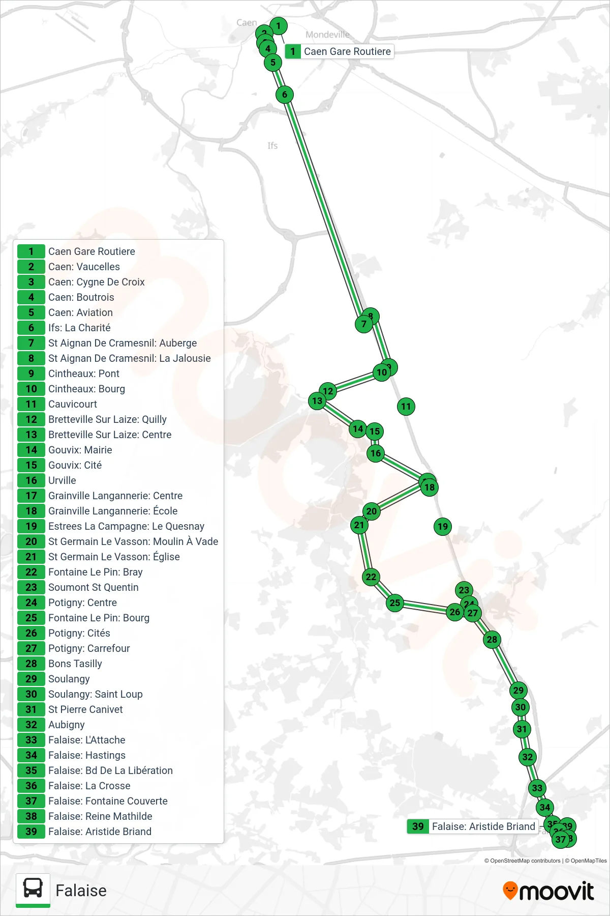 LIGNE 35 bus Line (Falaise) route and stops on a map