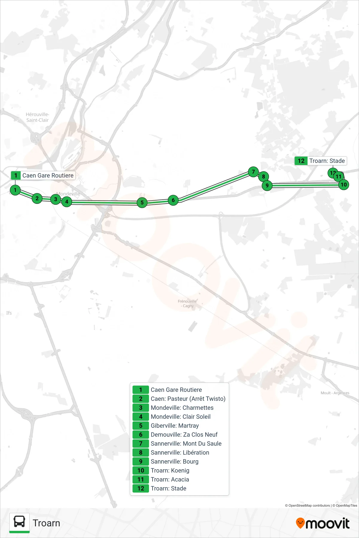 LIGNE 36 bus Line (Troarn) route and stops on a map