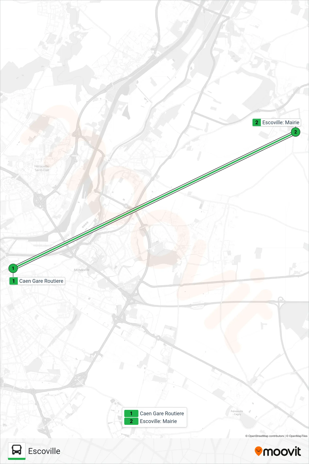 Tracé et arrêts de la ligne LIGNE 36 de bus (Escoville) sur une carte