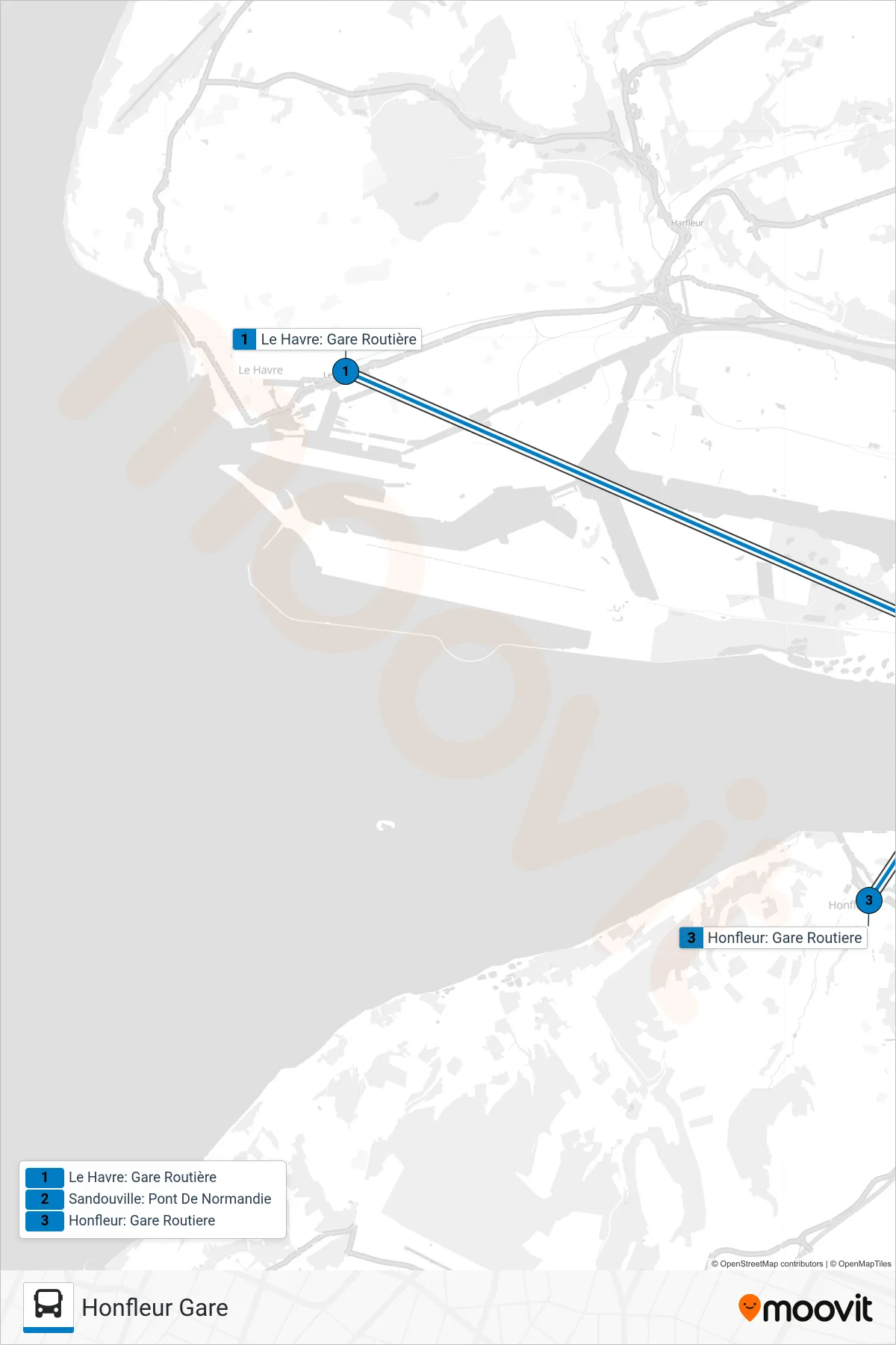 LIGNE 39 bus Line (Honfleur Gare) route and stops on a map