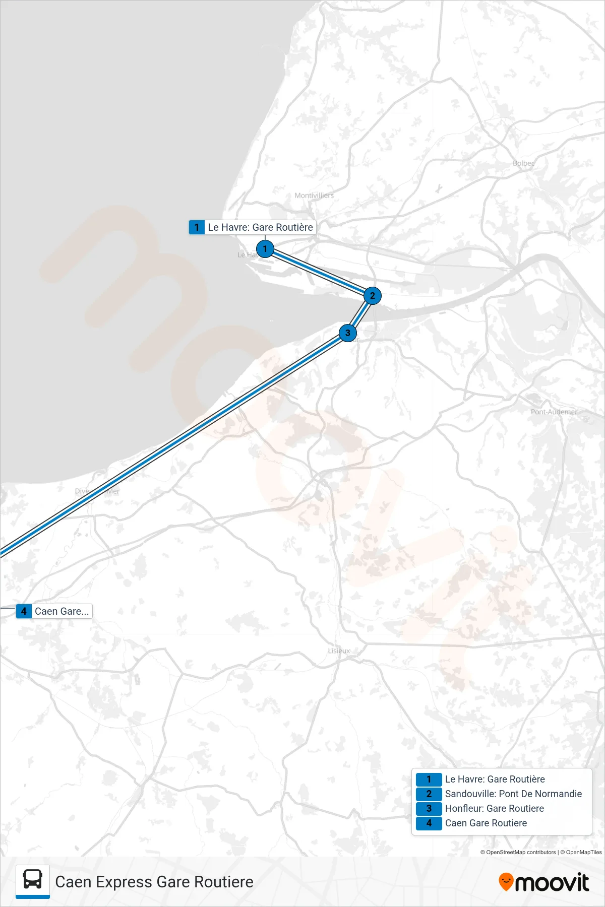LIGNE 39 bus Line (Caen Express Gare Routiere) route and stops on a map