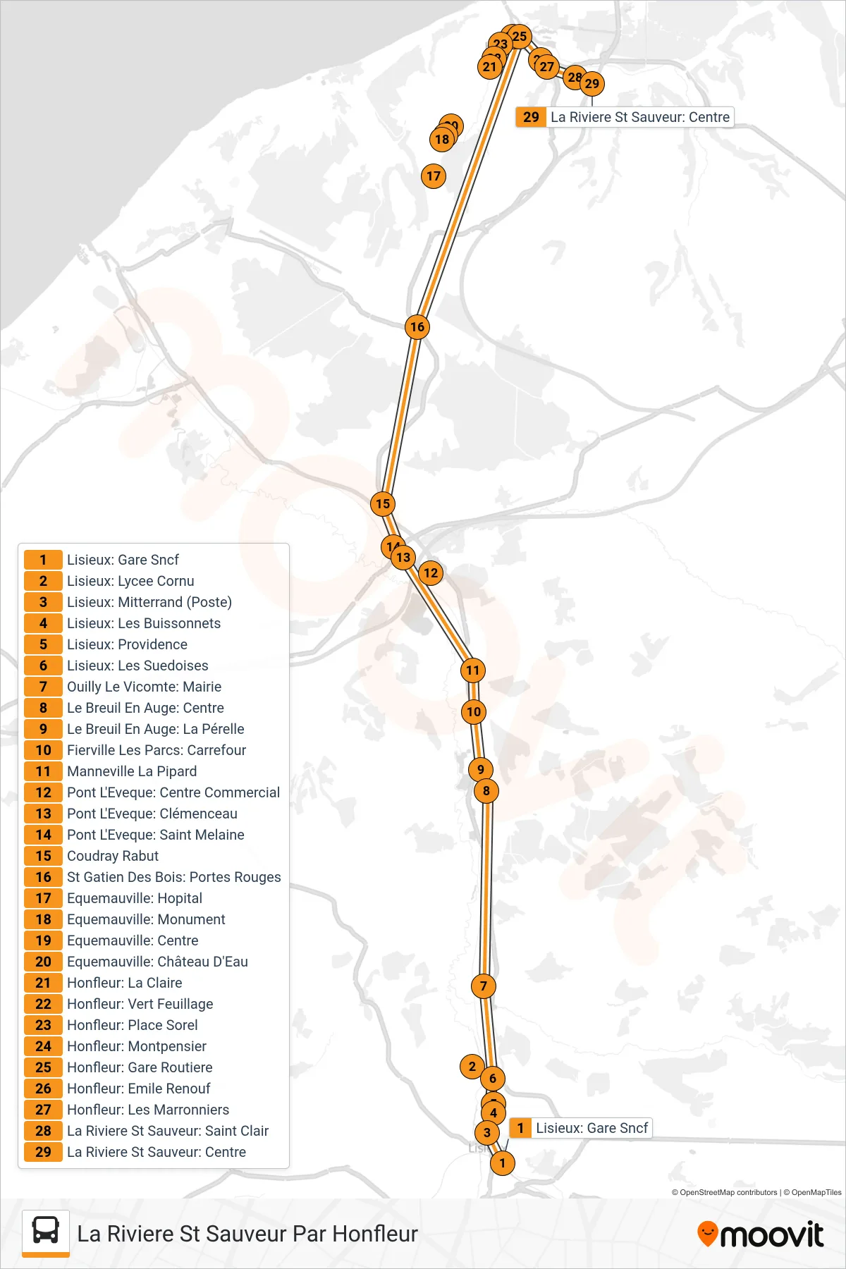 LIGNE 50 bus Line (La Riviere St Sauveur Par Honfleur) route and stops on a map