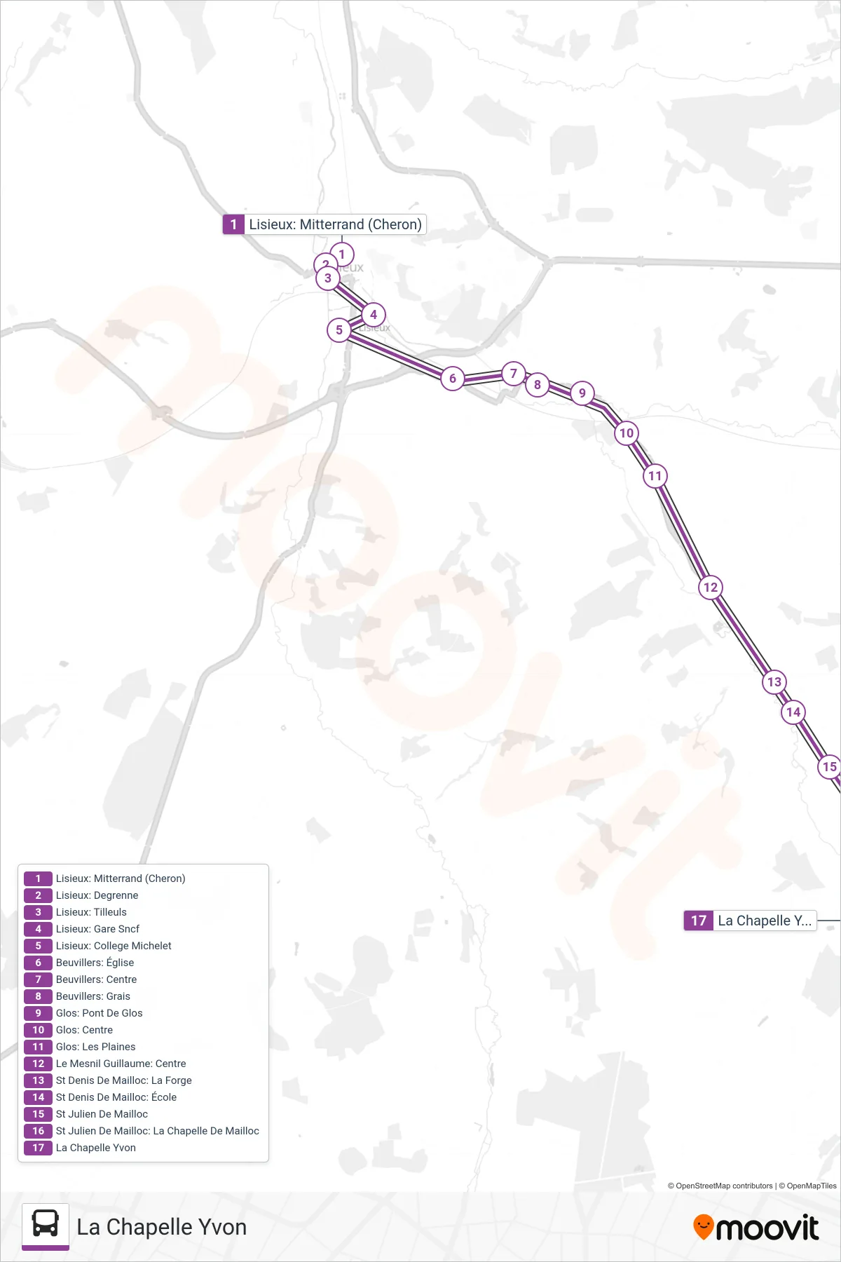 LIGNE 56 bus Line (La Chapelle Yvon) route and stops on a map