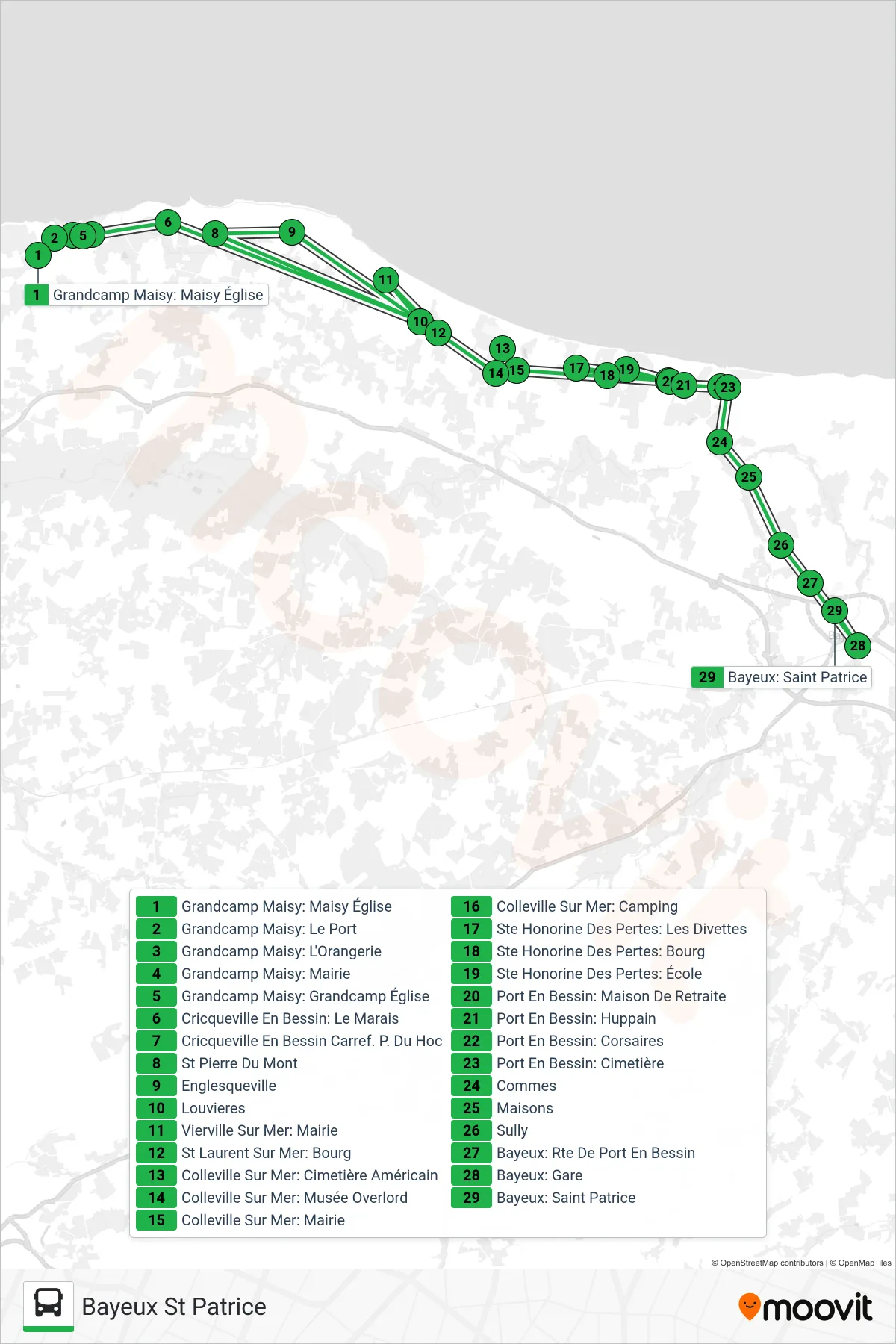 LIGNE 70 bus Line (Bayeux St Patrice) route and stops on a map