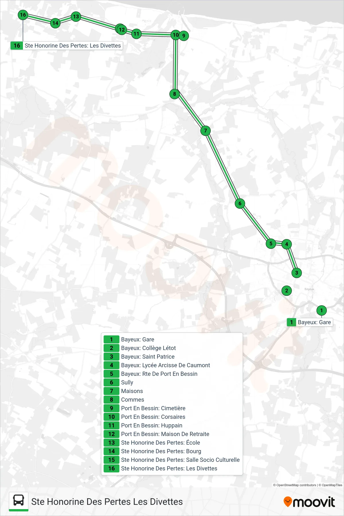 LIGNE 70 bus Line (Ste Honorine Des Pertes Les Divettes) route and stops on a map