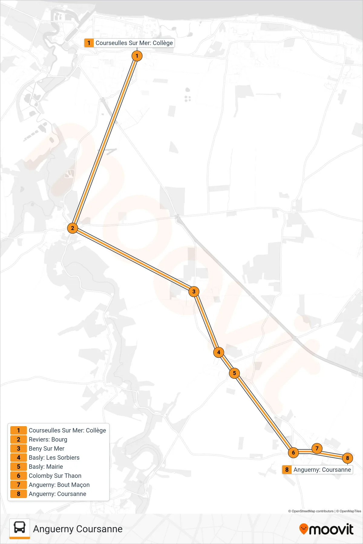 LIGNE 104 bus Line (Anguerny Coursanne) route and stops on a map