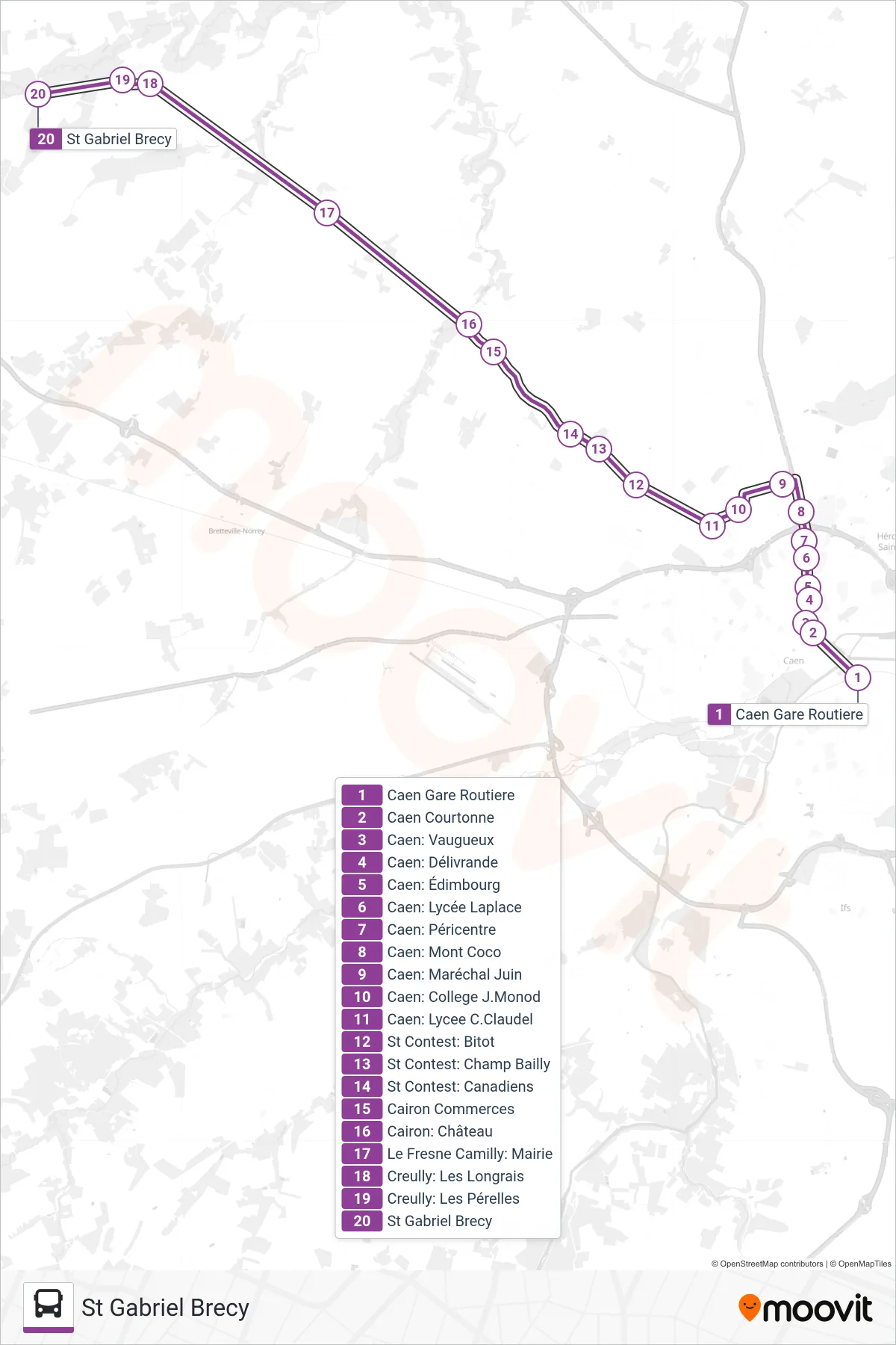 LIGNE 106 bus Line (St Gabriel Brecy) route and stops on a map