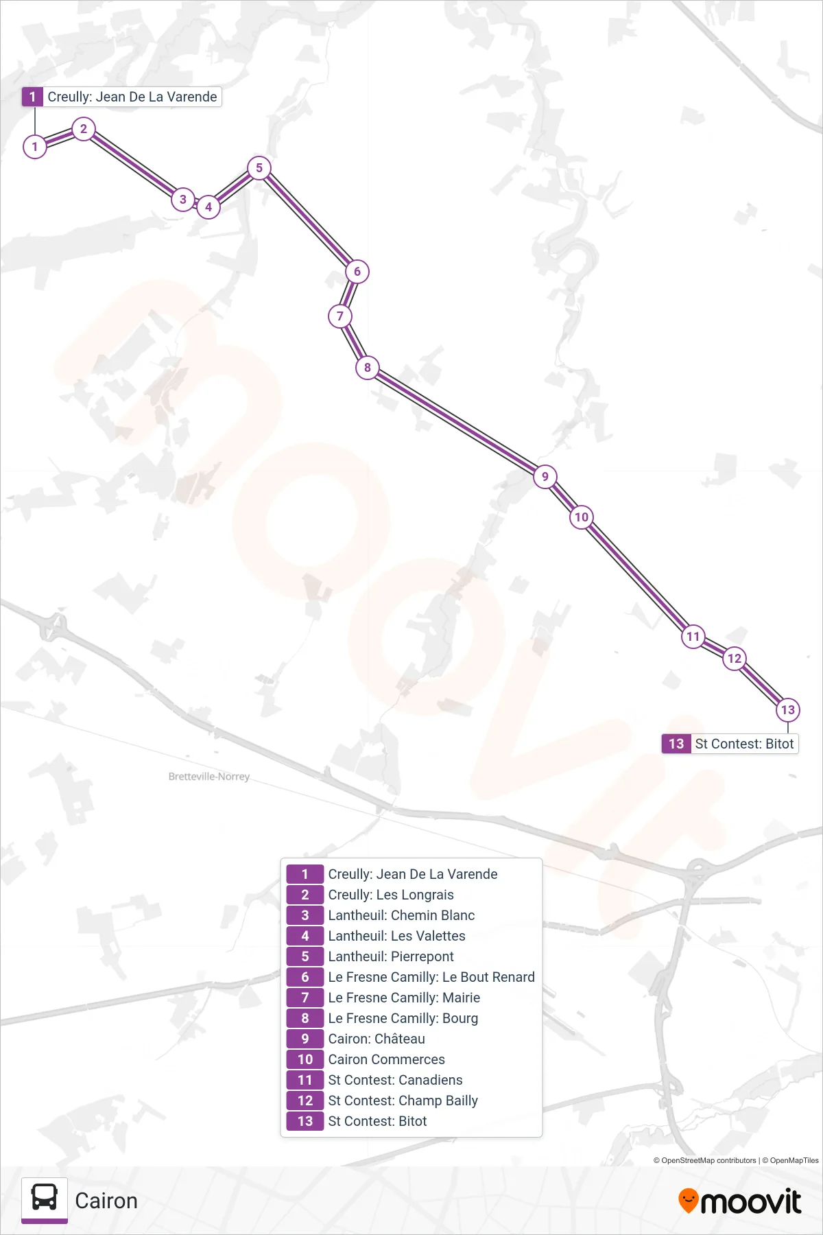 LIGNE 106 bus Line (Cairon) route and stops on a map