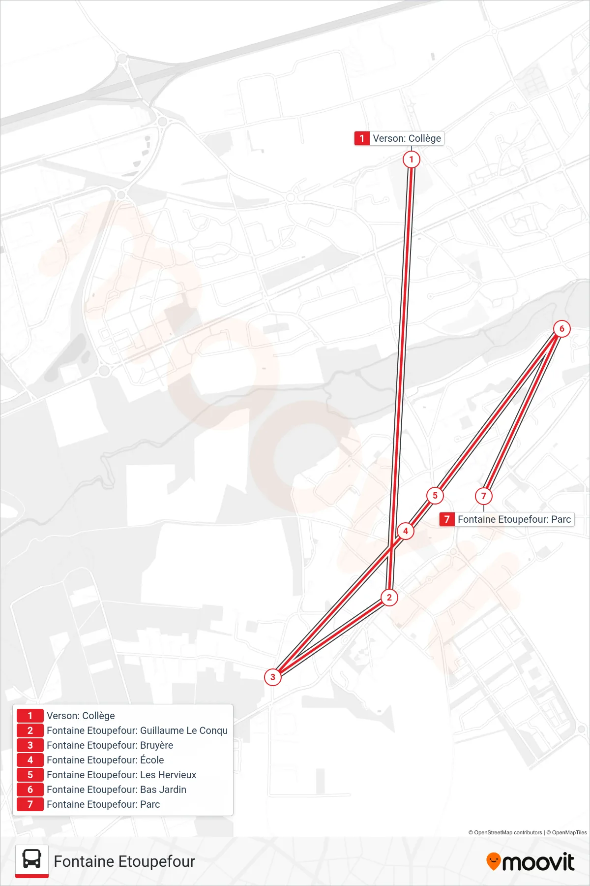 LIGNE 109 bus Line (Fontaine Etoupefour) route and stops on a map