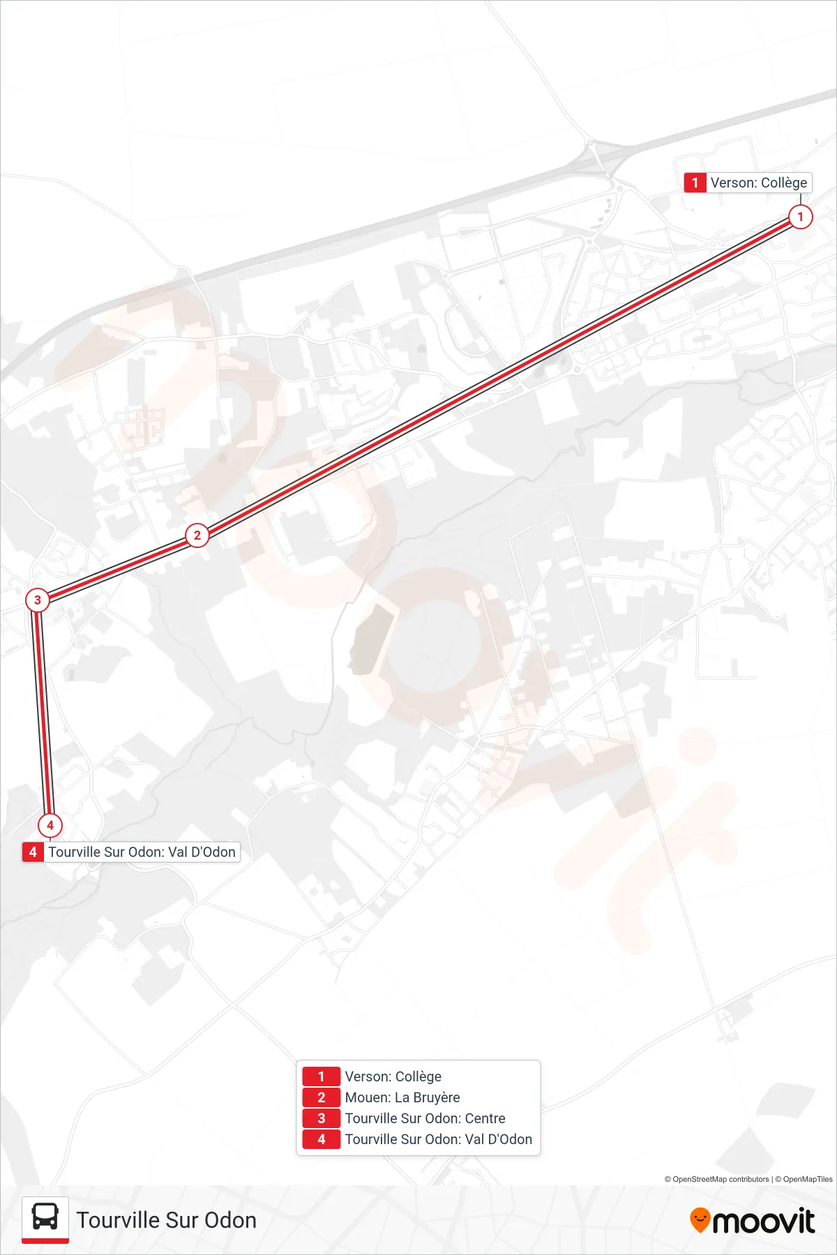 LIGNE 109 bus Line (Tourville Sur Odon) route and stops on a map