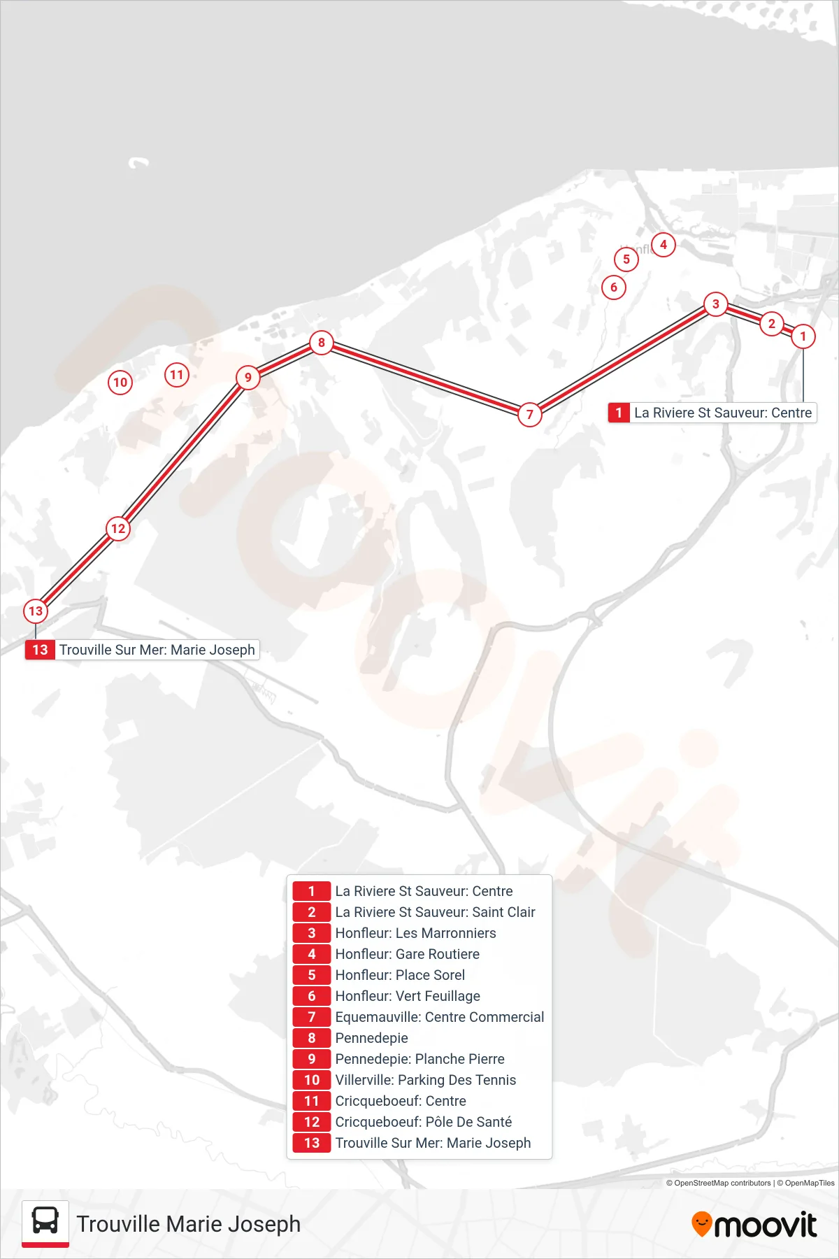 LIGNE 120 bus Line (Trouville Marie Joseph) route and stops on a map