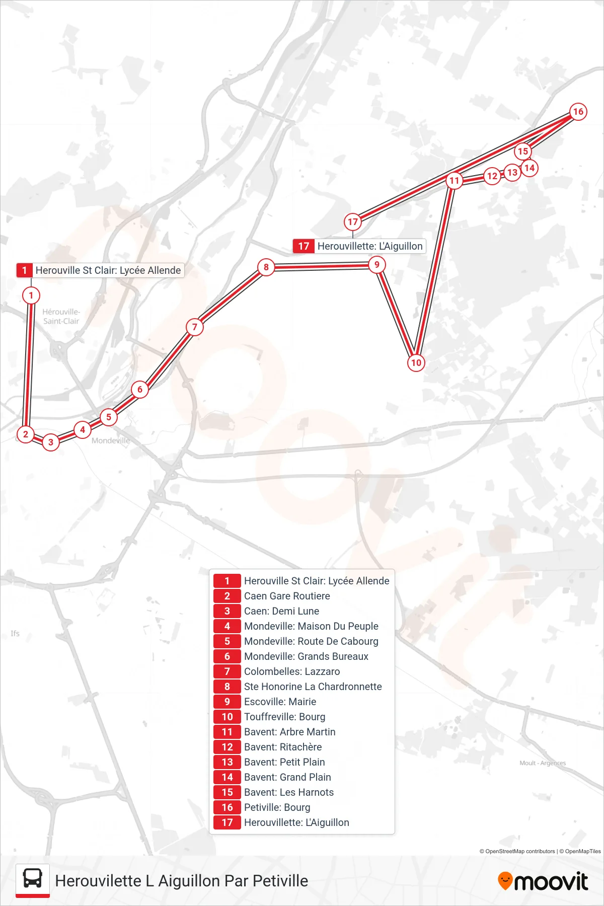 LIGNE 120 bus Line (Herouvilette L Aiguillon Par Petiville) route and stops on a map