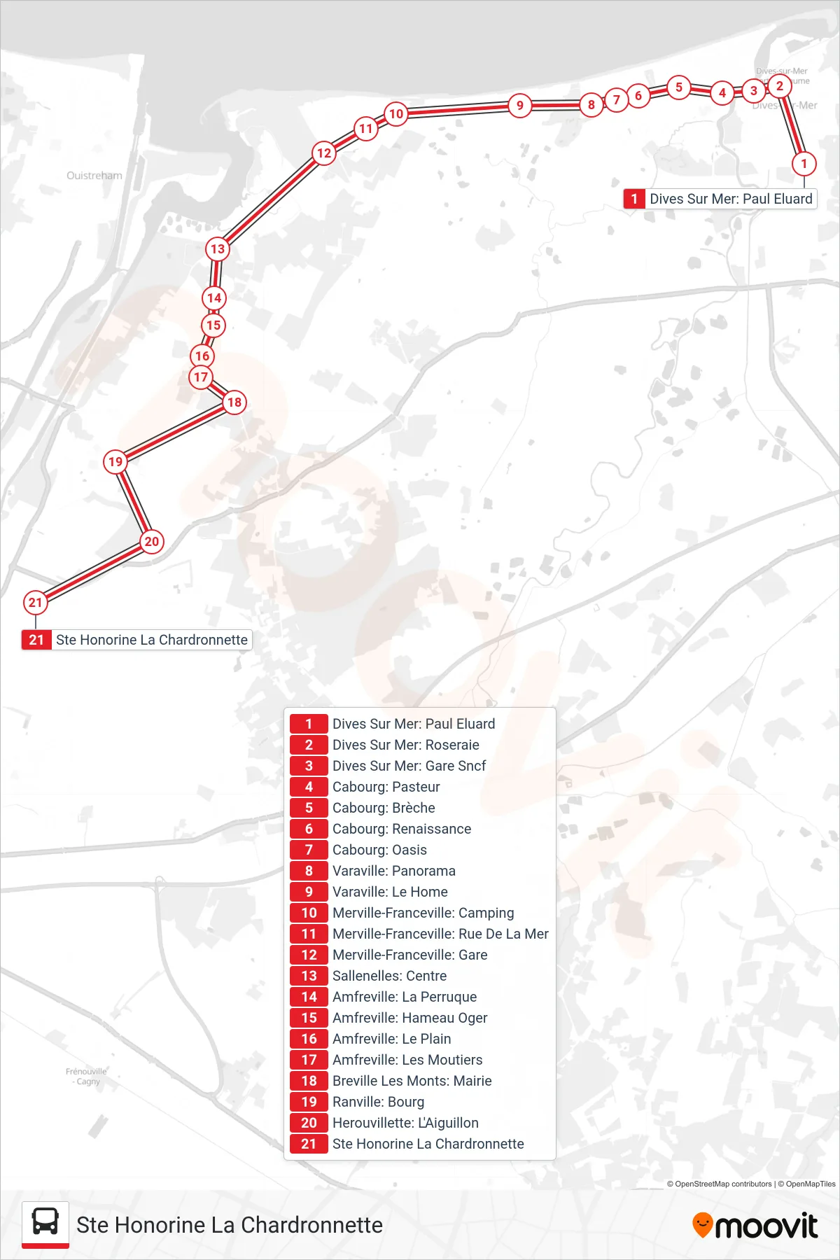 LIGNE 120 bus Line (Ste Honorine La Chardronnette) route and stops on a map