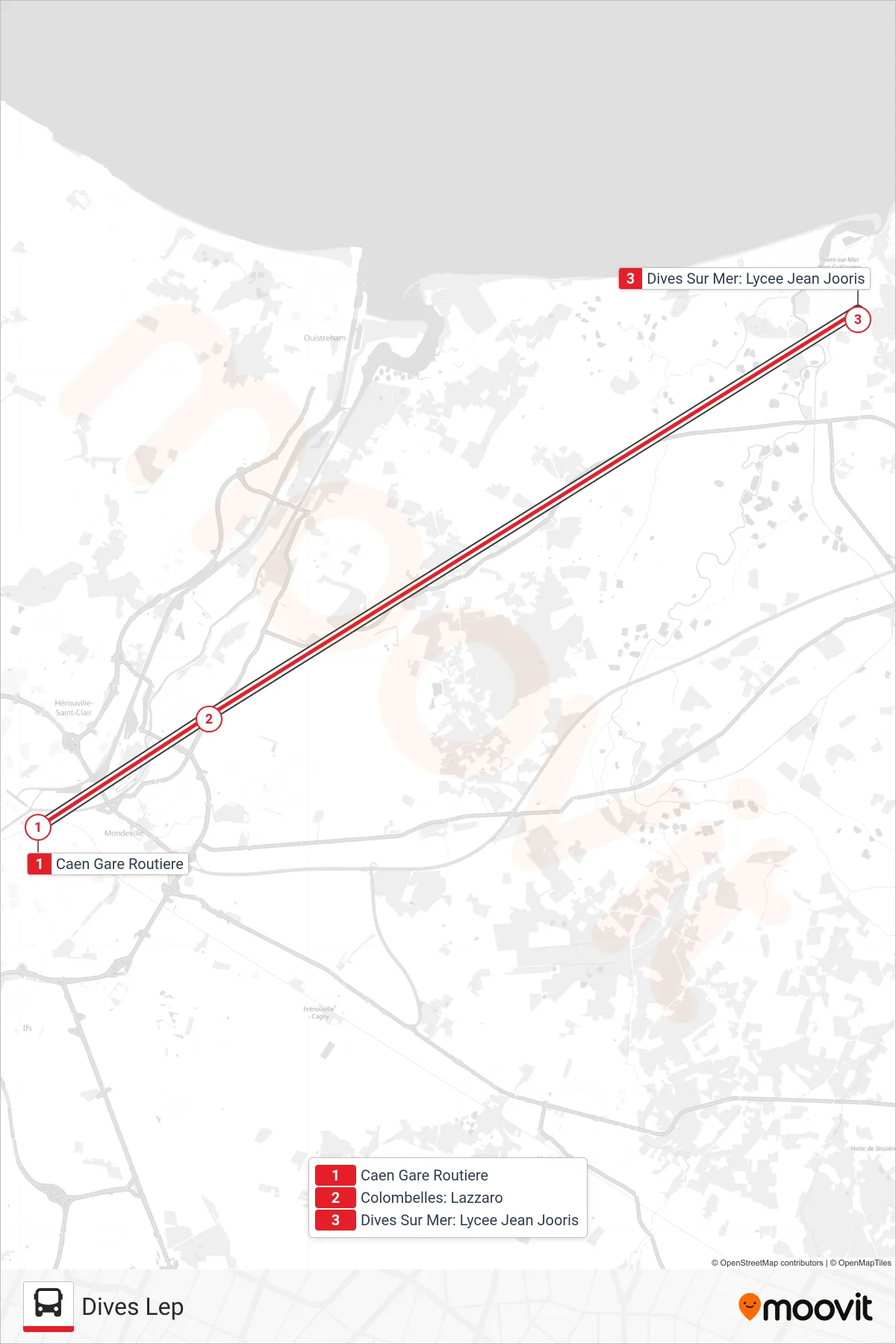 LIGNE 120 bus Line (Dives Lep) route and stops on a map