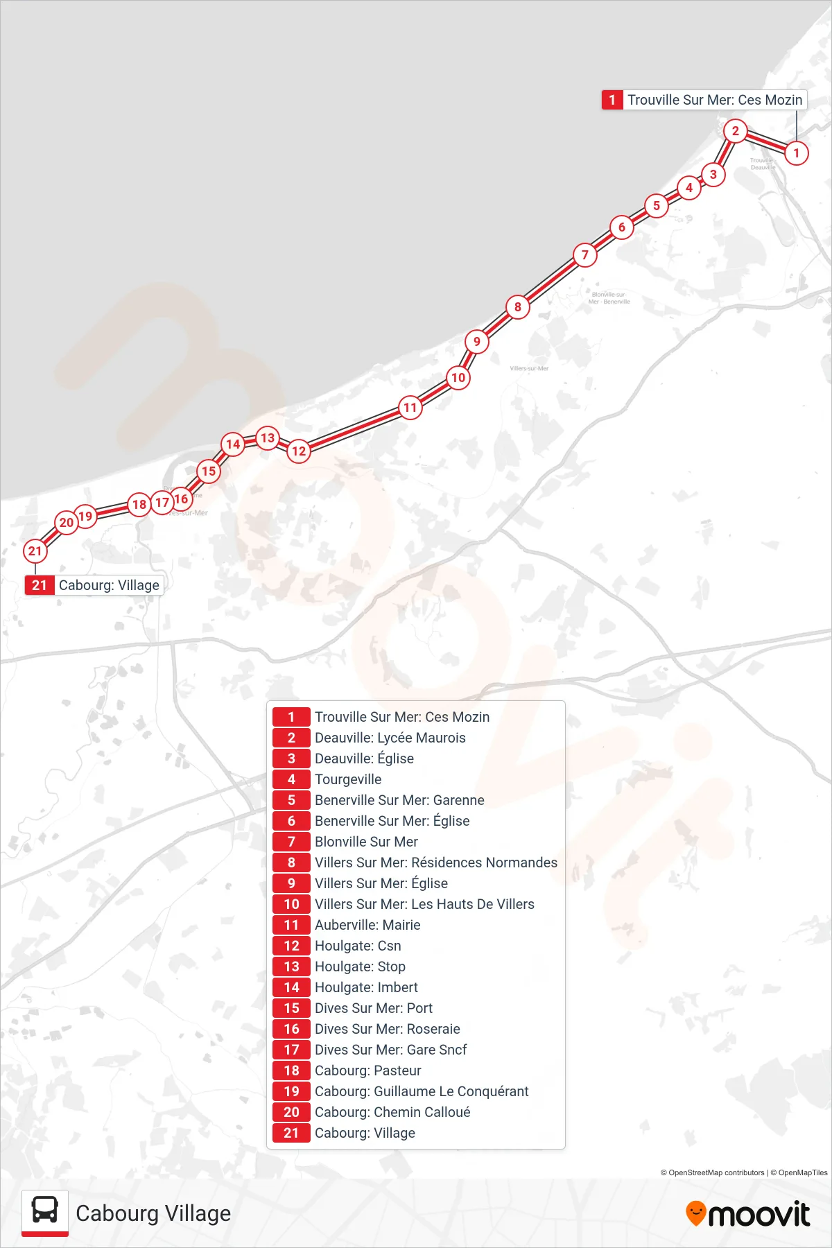 LIGNE 120 bus Line (Cabourg Village) route and stops on a map