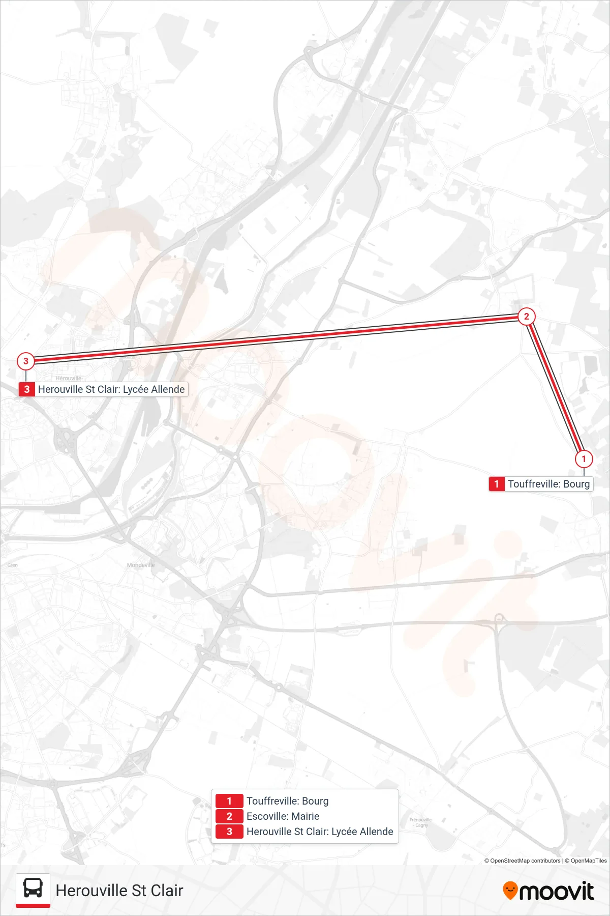 LIGNE 120 bus Line (Herouville St Clair) route and stops on a map