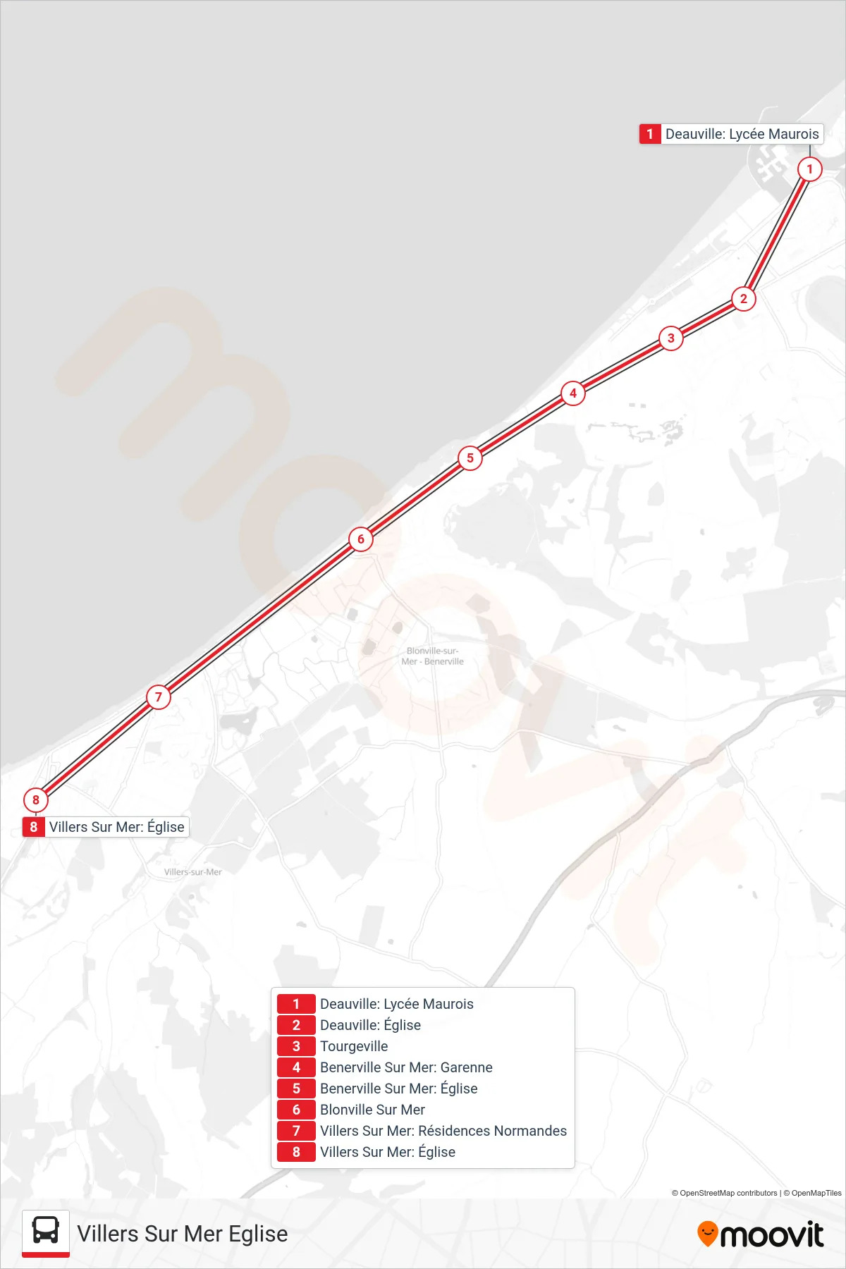 LIGNE 120 bus Line (Villers Sur Mer Eglise) route and stops on a map