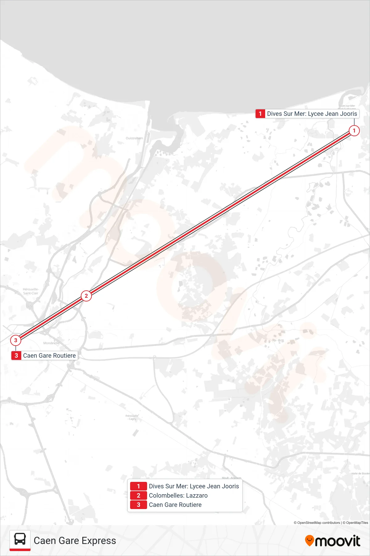 LIGNE 120 bus Line (Caen Gare Express) route and stops on a map