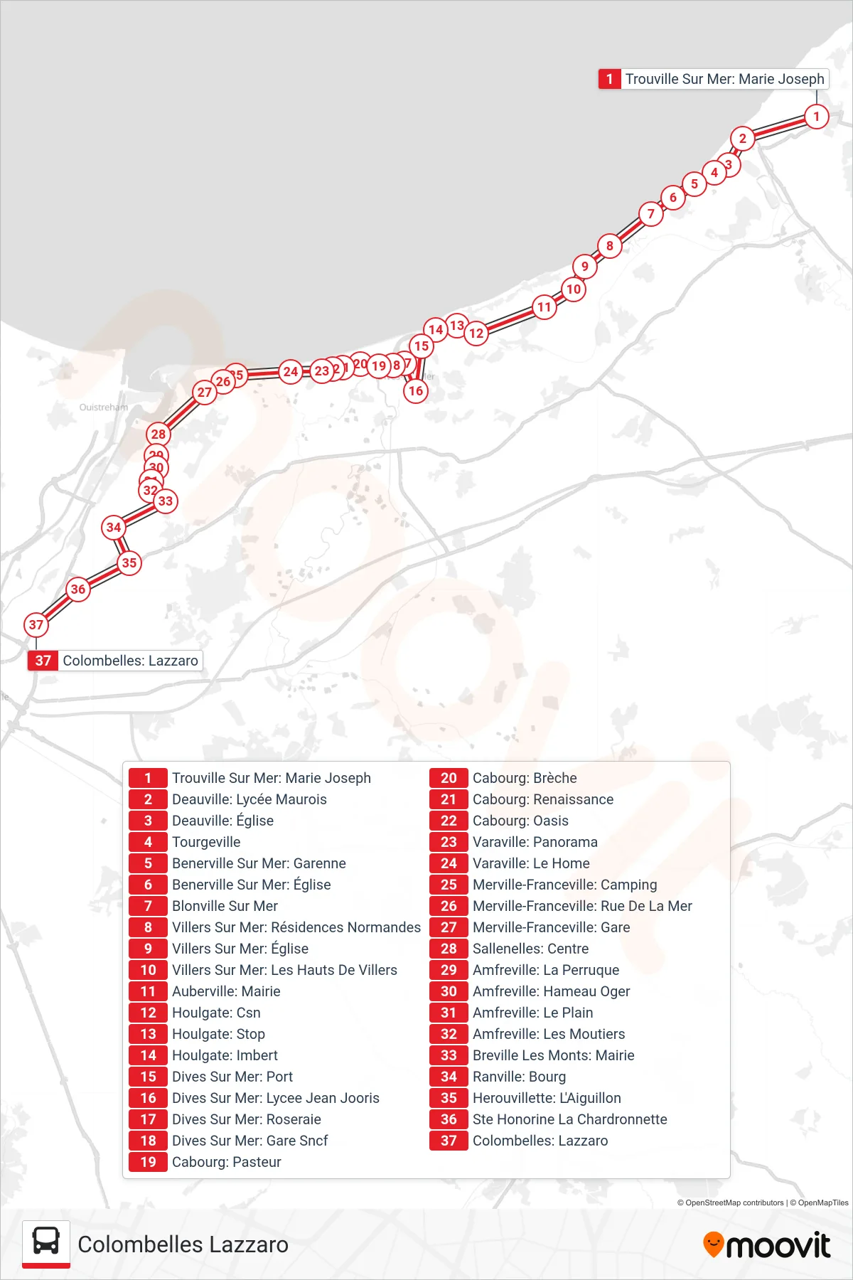 LIGNE 120 bus Line (Colombelles Lazzaro) route and stops on a map