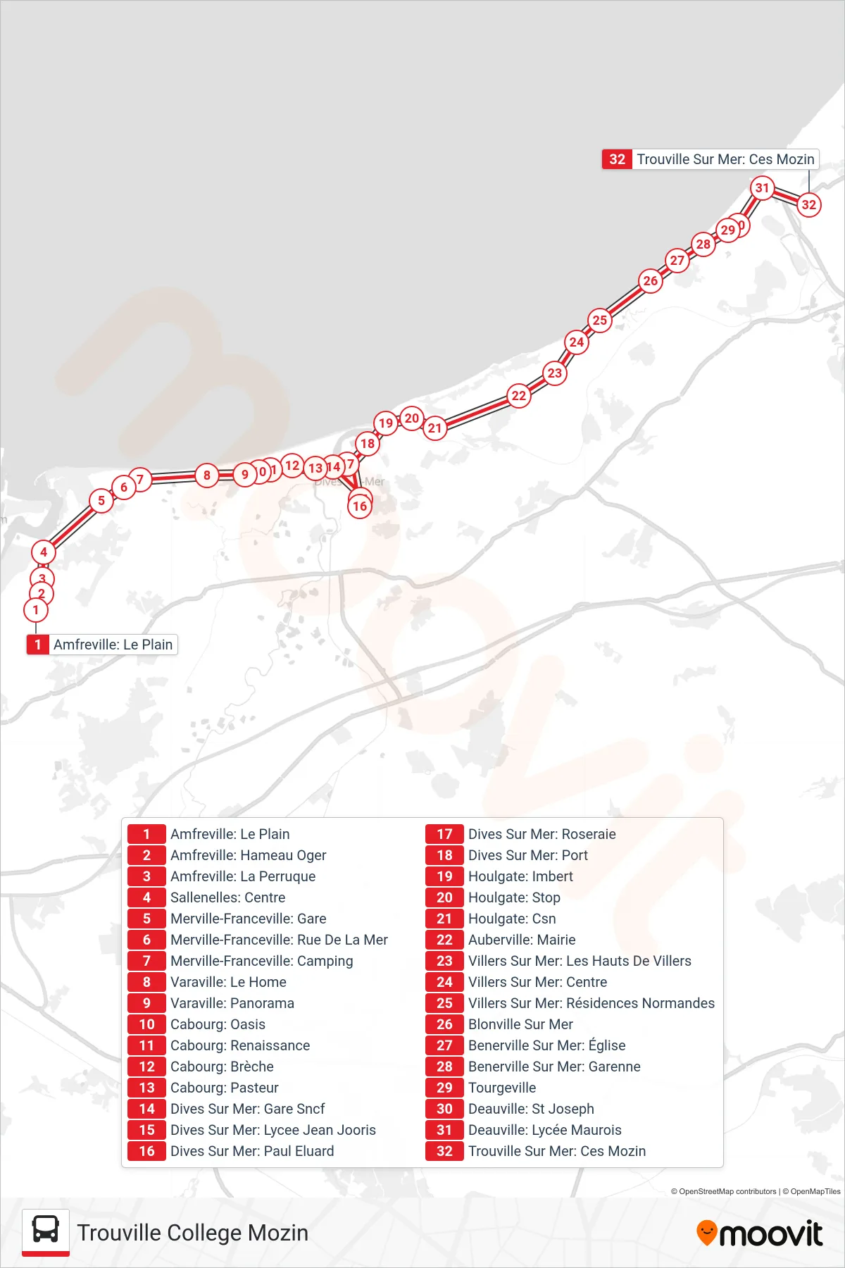 LIGNE 120 bus Line (Trouville College Mozin) route and stops on a map
