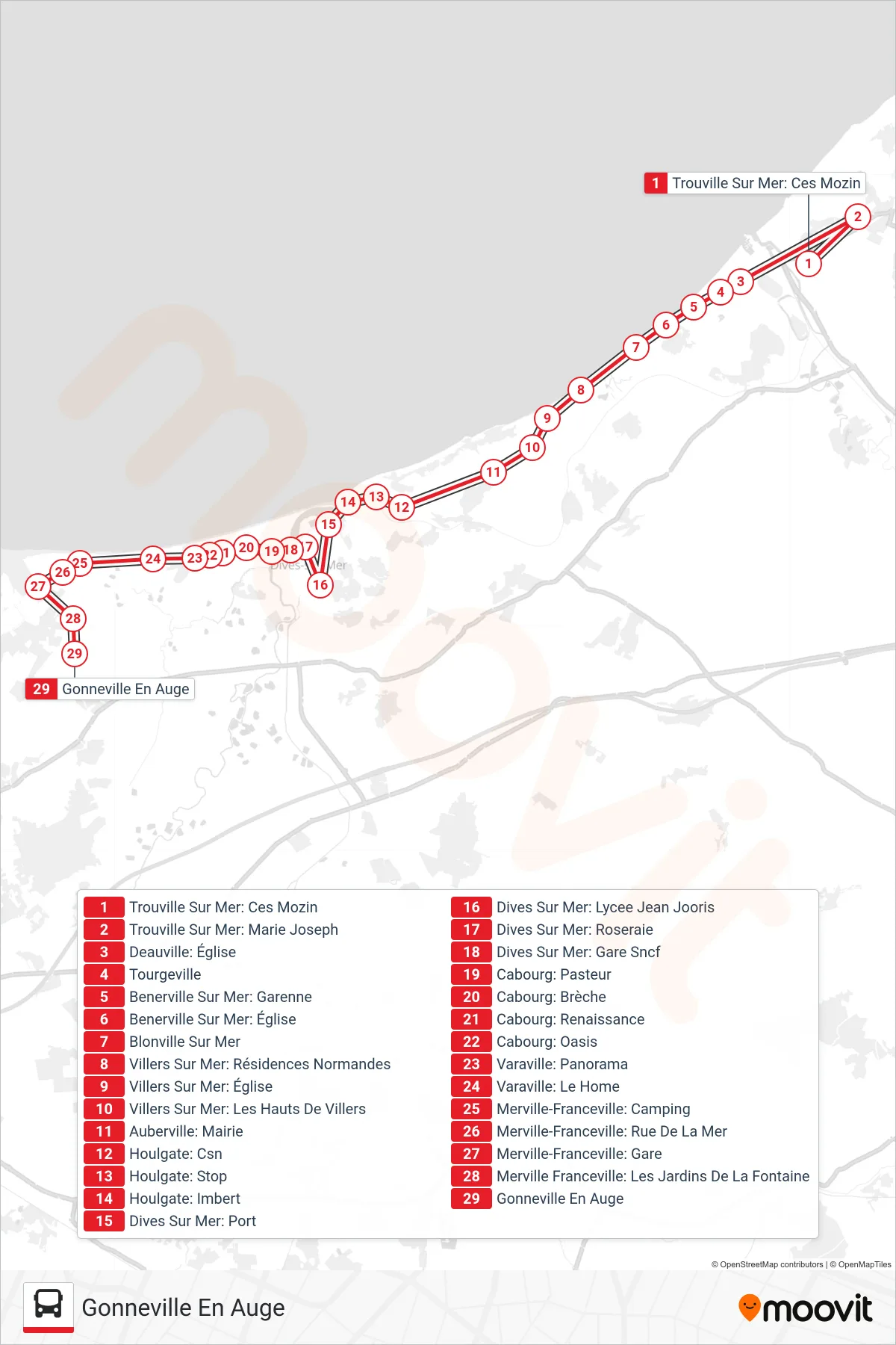 LIGNE 120 bus Line (Gonneville En Auge) route and stops on a map