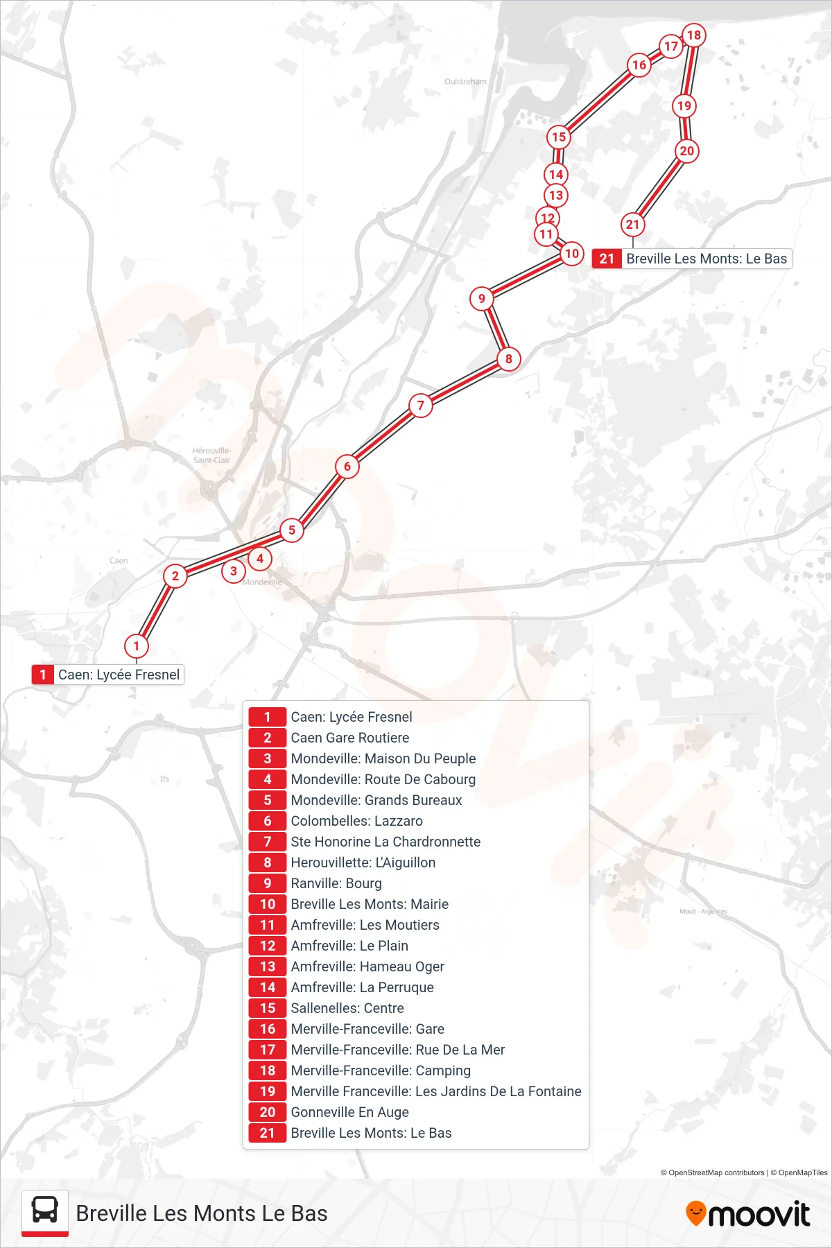 LIGNE 120 bus Line (Breville Les Monts Le Bas) route and stops on a map