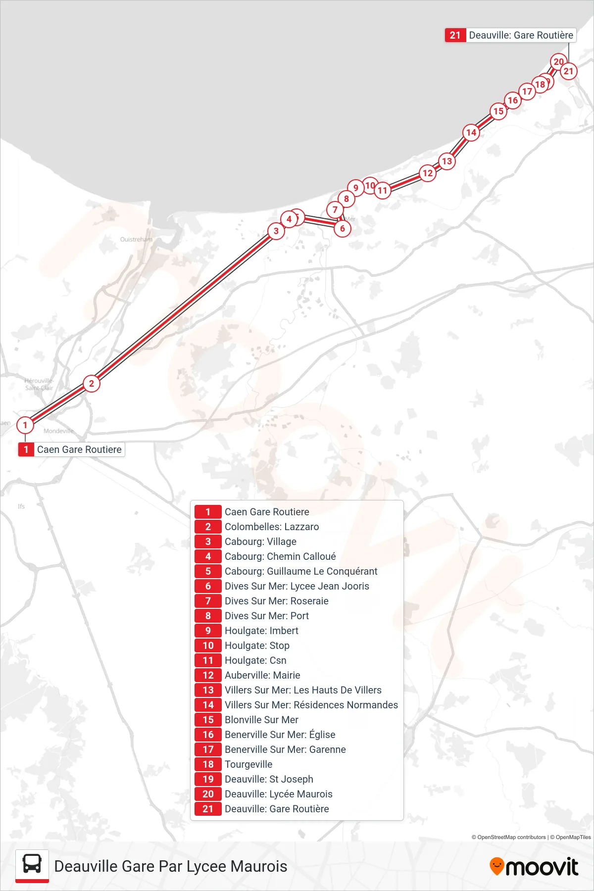 LIGNE 120 bus Line (Deauville Gare Par Lycee Maurois) route and stops on a map