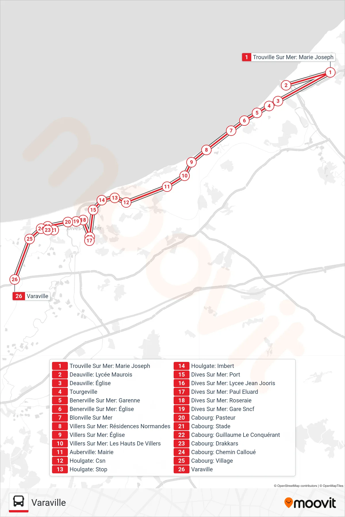 LIGNE 120 bus Line (Varaville) route and stops on a map
