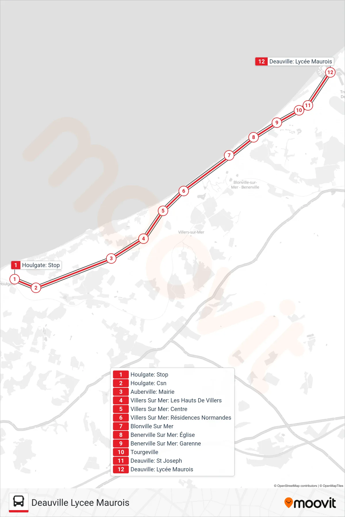 LIGNE 120 bus Line (Deauville  Lycee Maurois) route and stops on a map