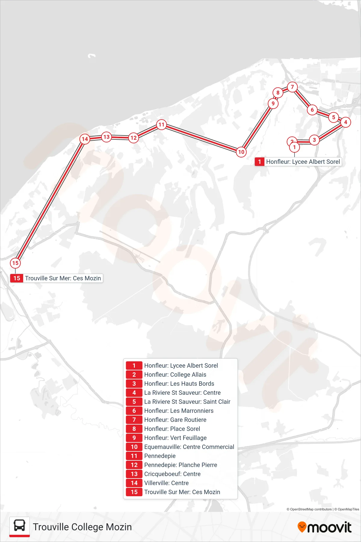 LIGNE 120 bus Line (Trouville College Mozin) route and stops on a map