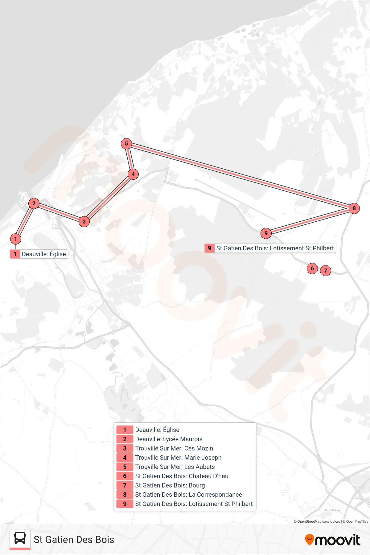 LIGNE 122 bus Line (St Gatien Des Bois) route and stops on a map