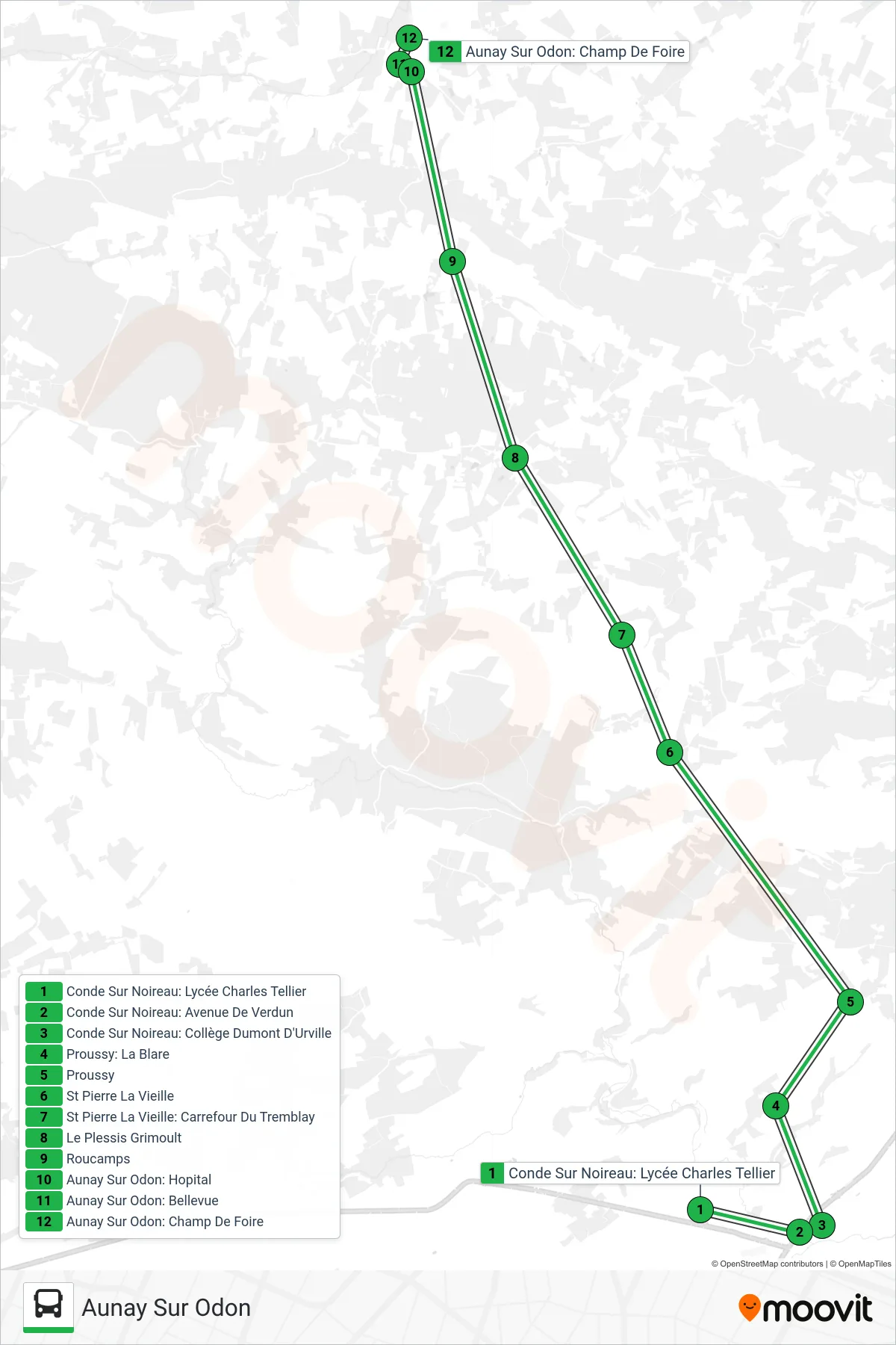 LIGNE 131 bus Line (Aunay Sur Odon) route and stops on a map