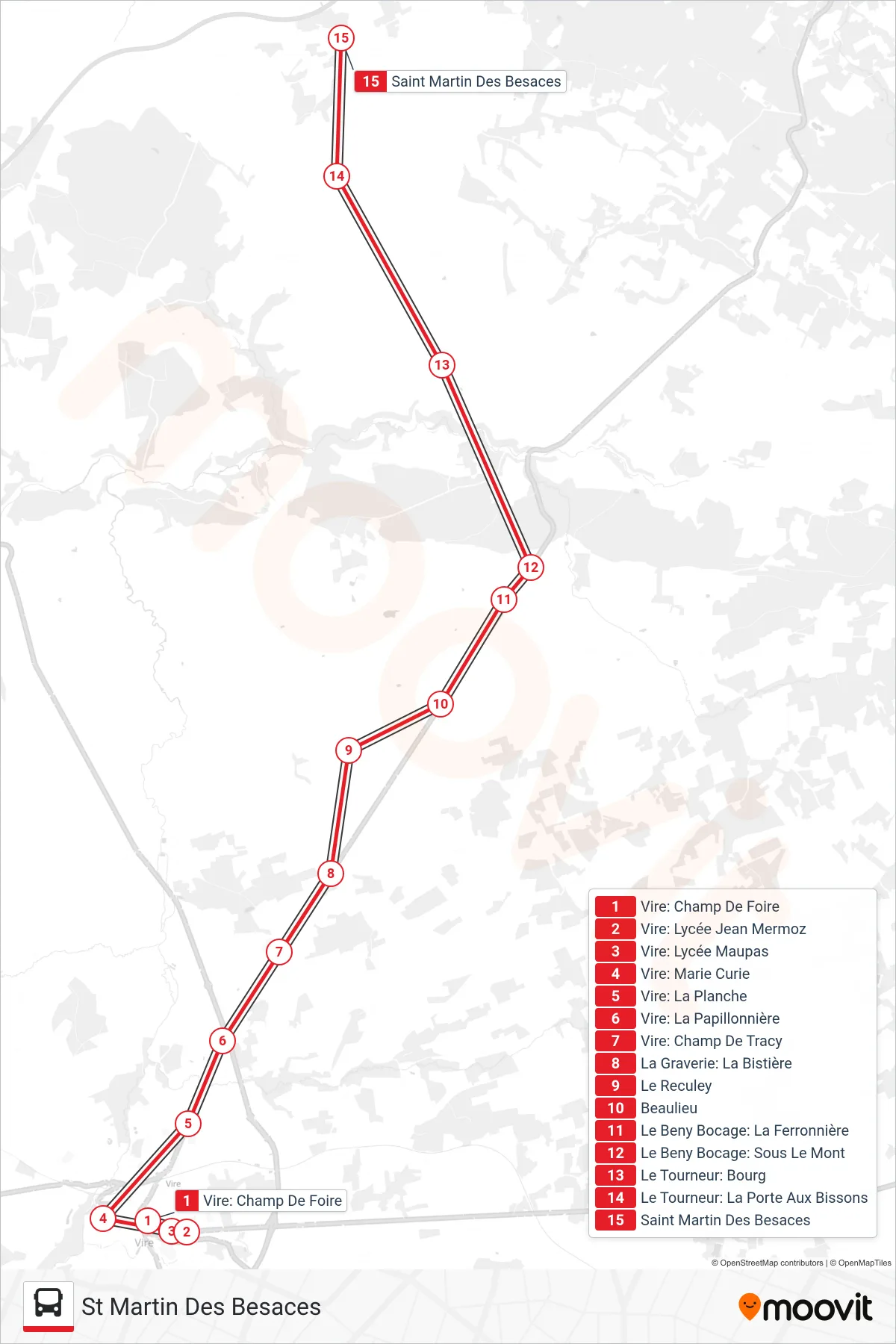 LIGNE 133 bus Line (St Martin Des Besaces) route and stops on a map