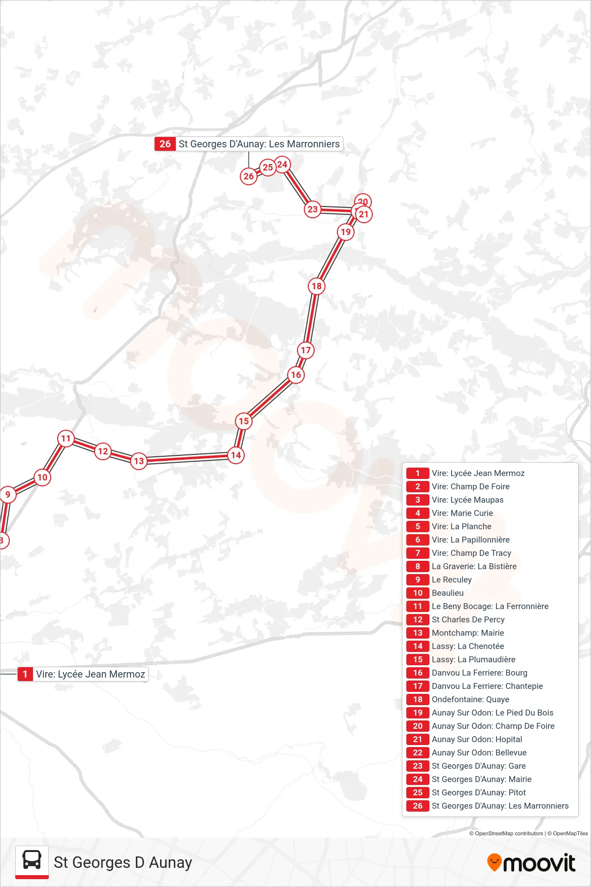 LIGNE 133 bus Line (St Georges D Aunay) route and stops on a map
