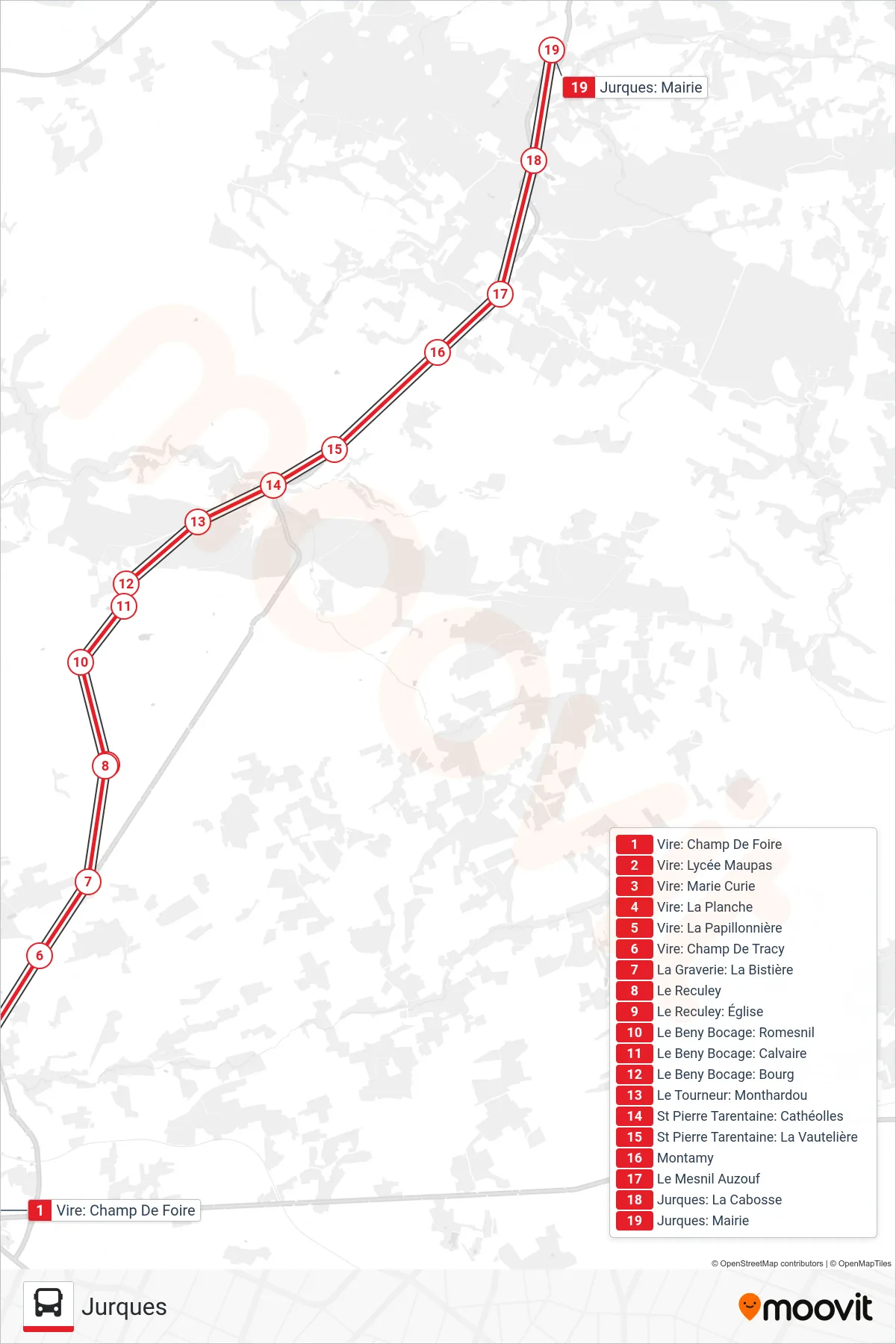 LIGNE 133 bus Line (Jurques) route and stops on a map