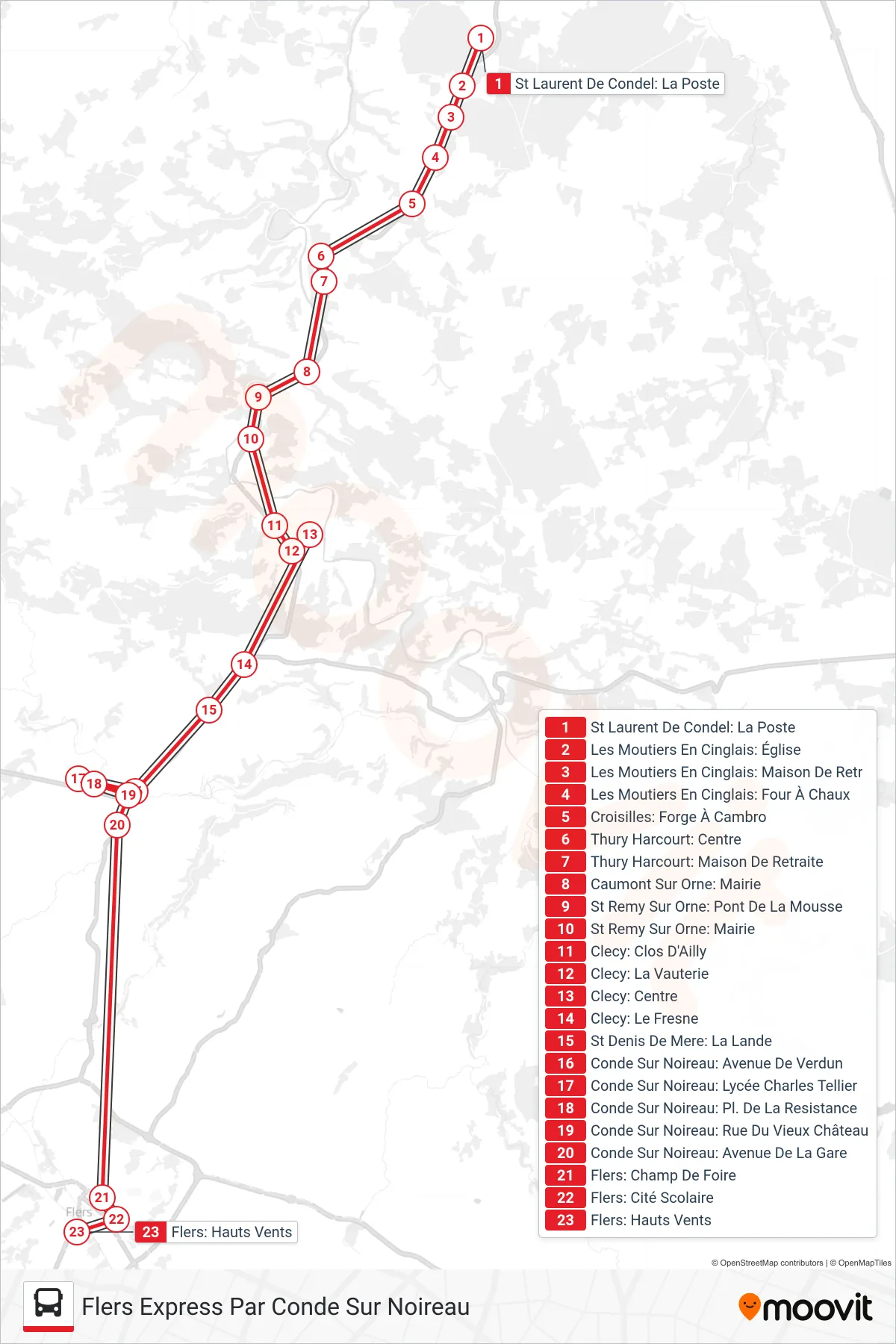 LIGNE 134 bus Line (Flers Express Par Conde Sur Noireau) route and stops on a map