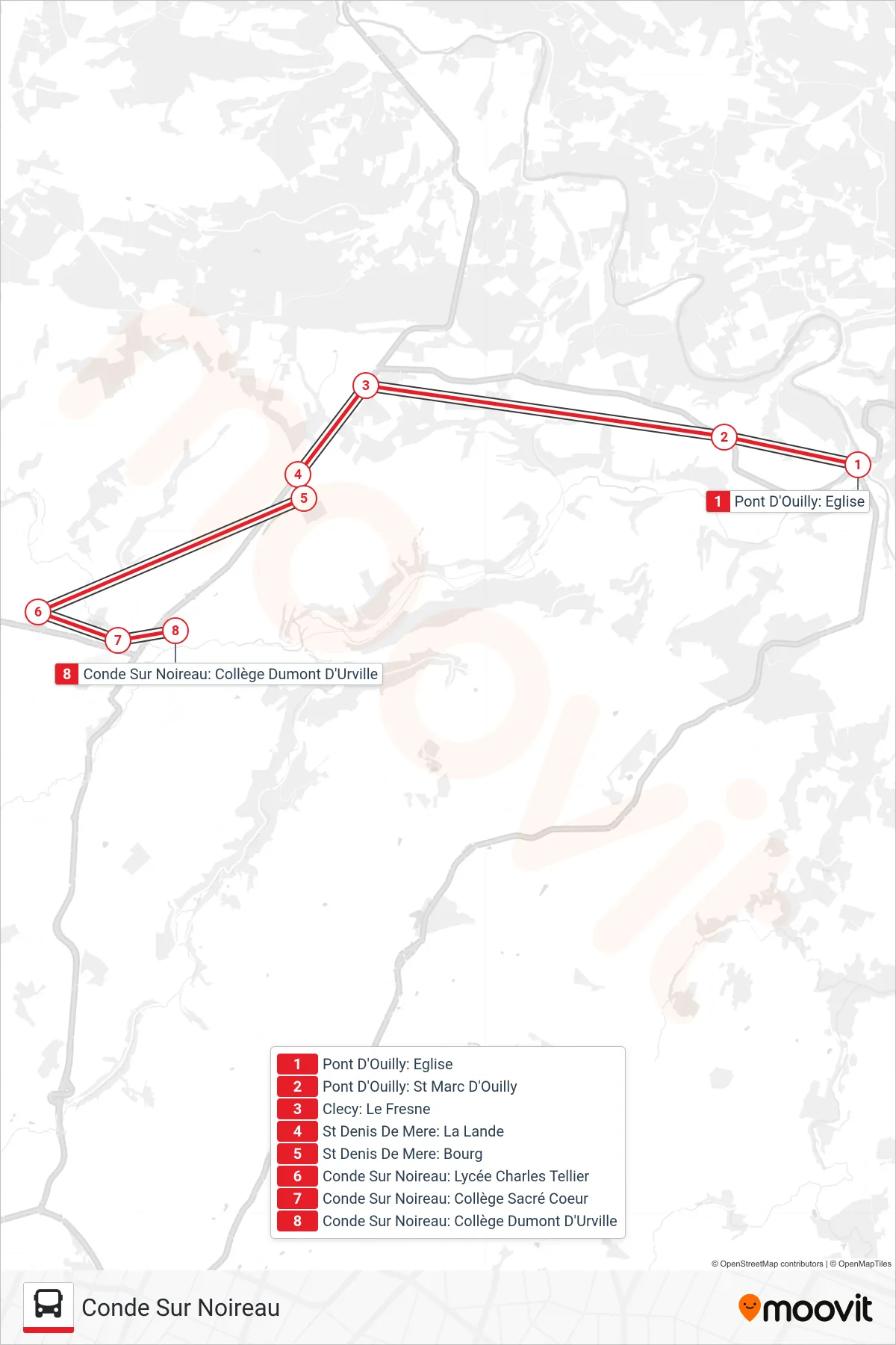 LIGNE 134 bus Line (Conde Sur Noireau) route and stops on a map