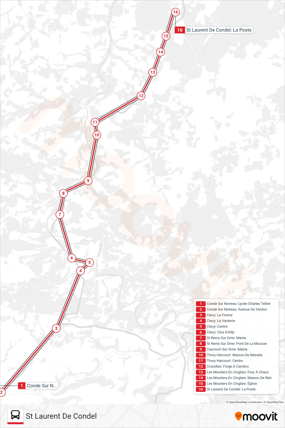 LIGNE 134 bus Line (St Laurent De Condel) route and stops on a map