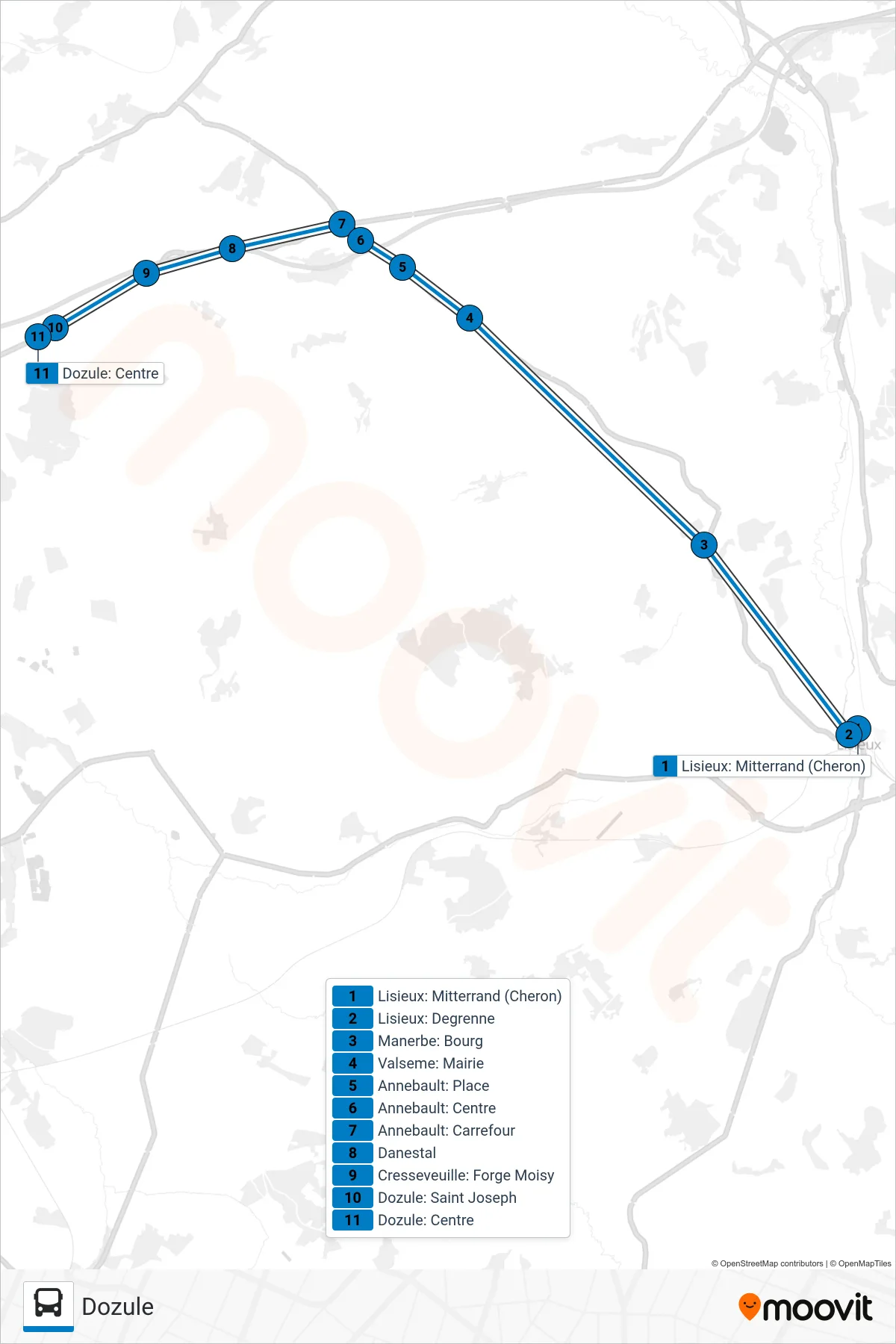 LIGNE 137 bus Line (Dozule) route and stops on a map