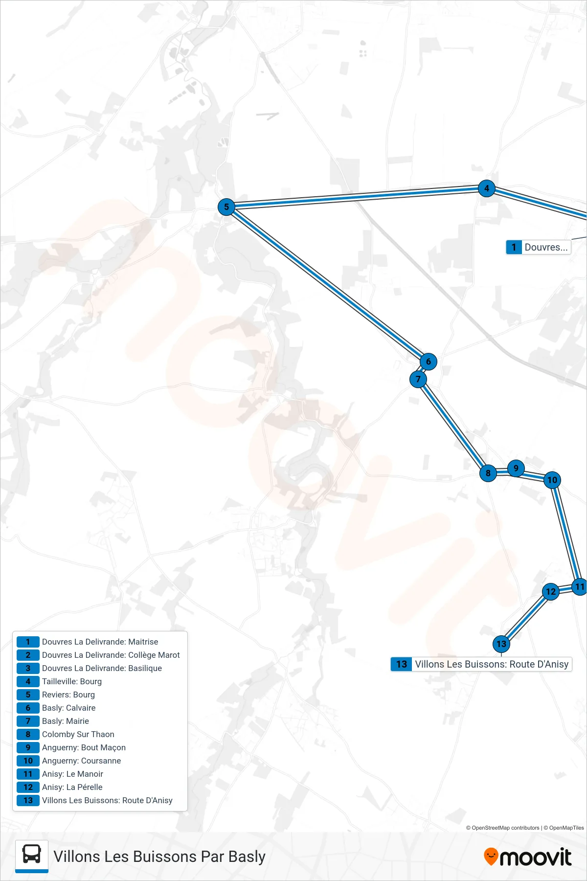LIGNE 145 bus Line (Villons  Les Buissons Par Basly) route and stops on a map
