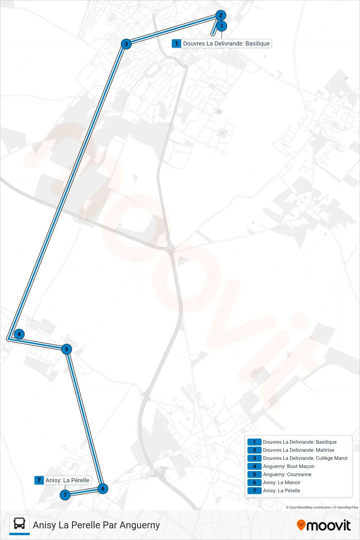 LIGNE 145 bus Line (Anisy La Perelle Par Anguerny) route and stops on a map