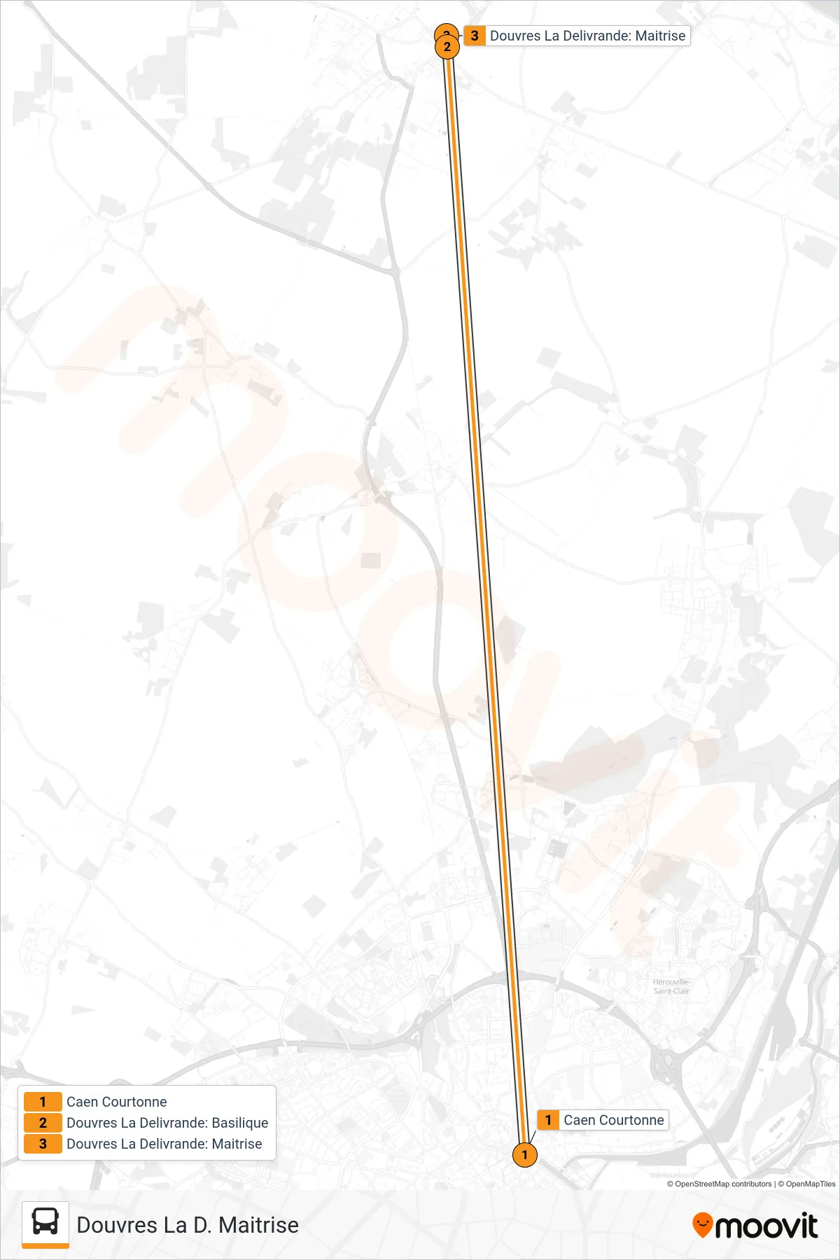 LIGNE 146 bus Line (Douvres La D. Maitrise) route and stops on a map